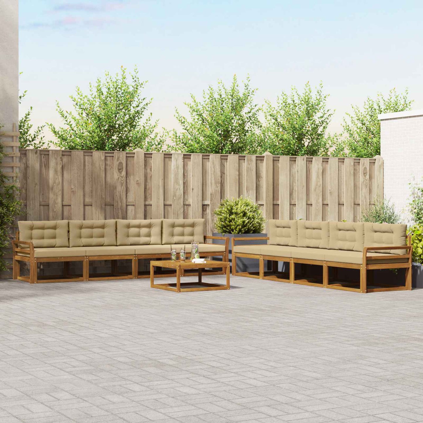 Outdoor-Sofagarnitur mit Kissen 9 pcs Natur und Beige