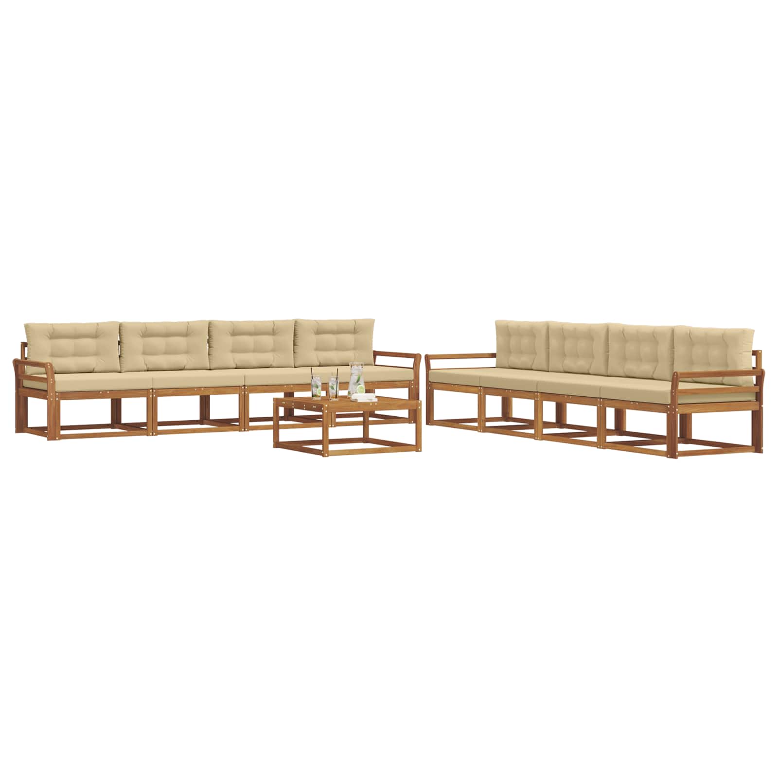 Outdoor-Sofagarnitur mit Kissen 9 pcs Natur und Beige