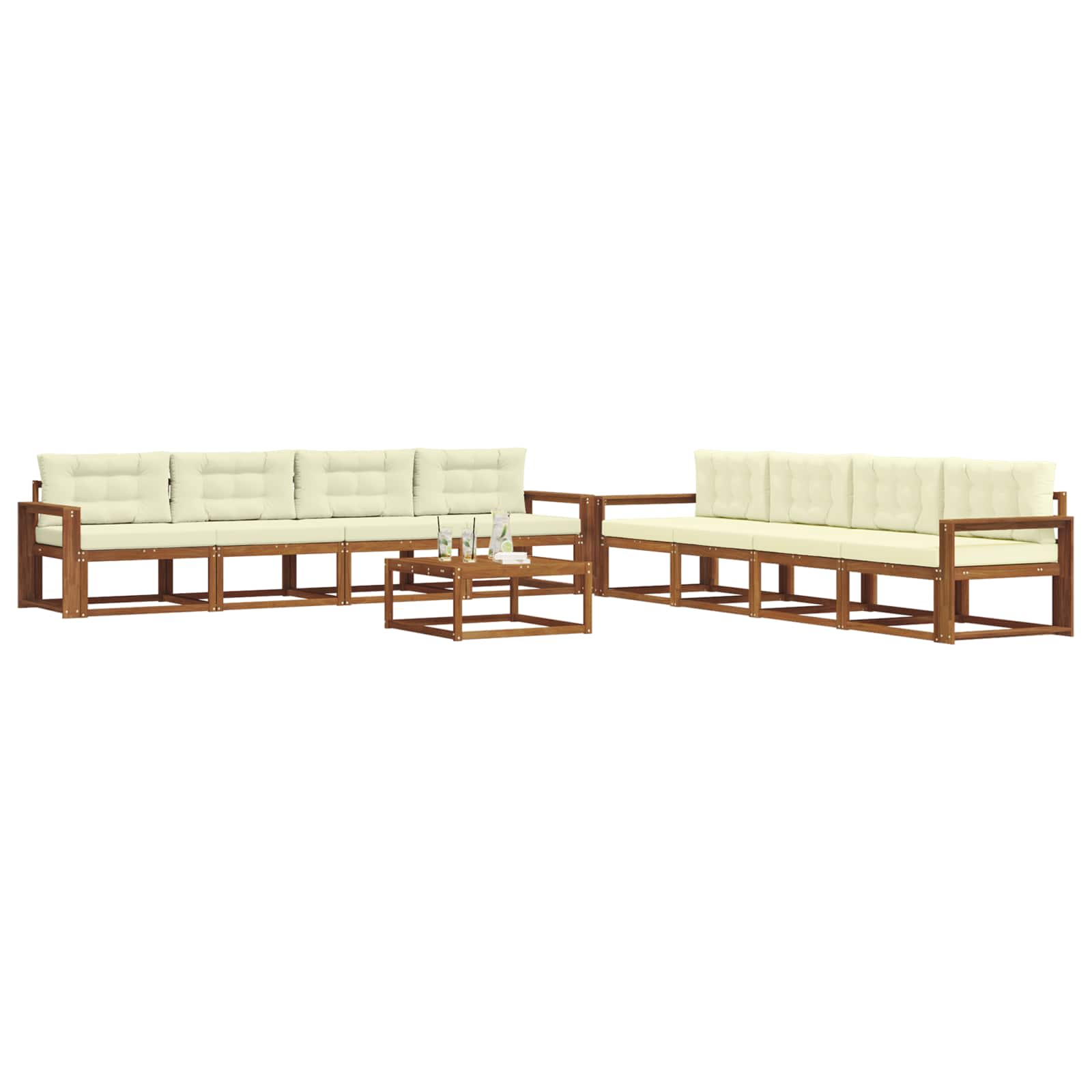 Outdoor-Sofagarnitur mit Kissen 9 pcs Natur und Creme