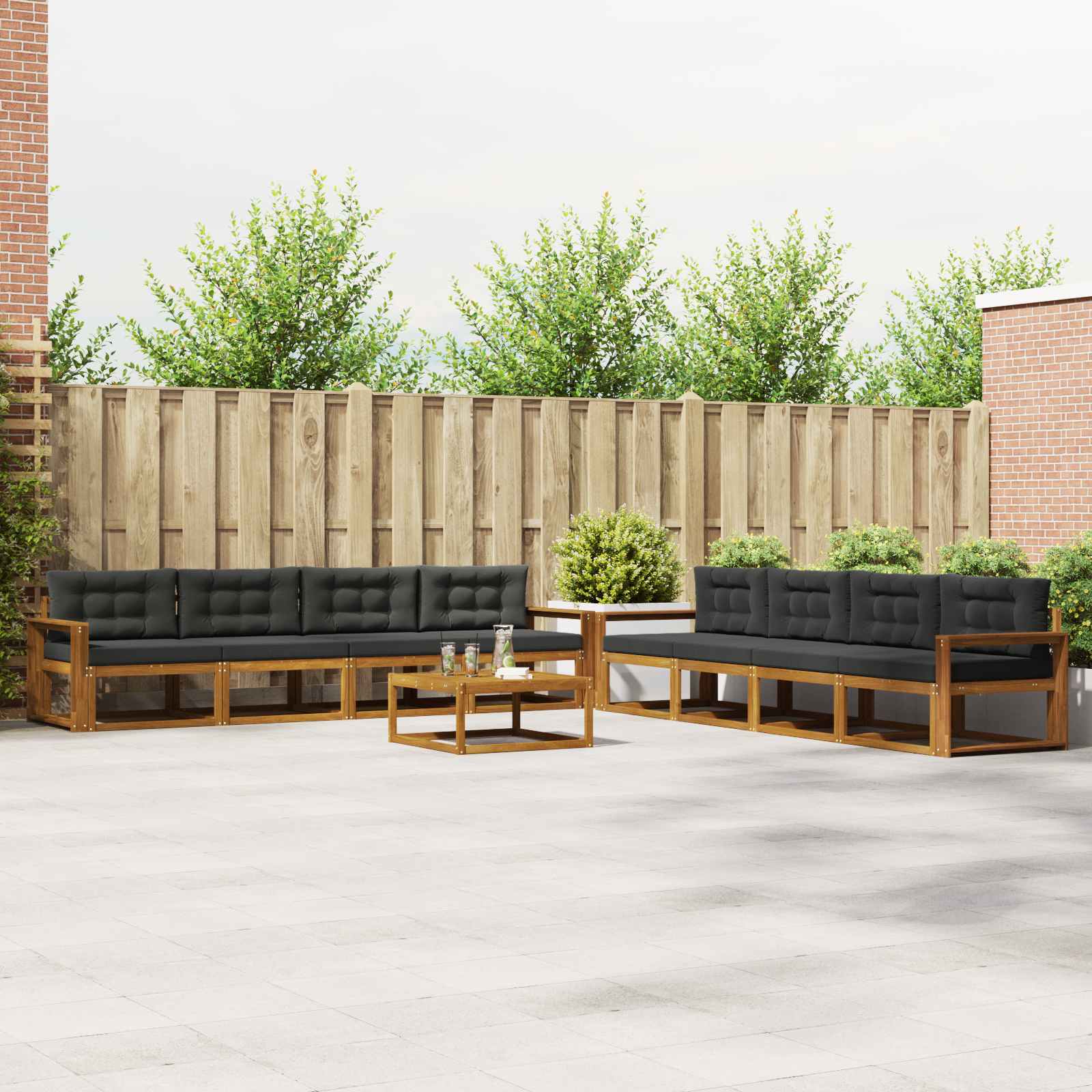 Outdoor-Sofagarnitur mit Kissen 9 pcs Natur und Anthrazit