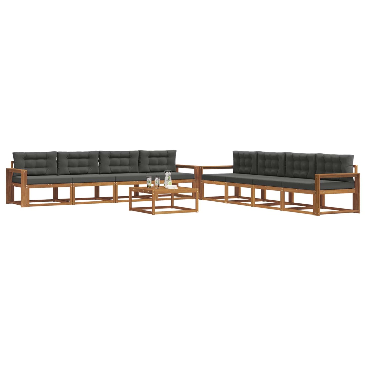 Outdoor-Sofagarnitur mit Kissen 9 pcs Natur und Anthrazit