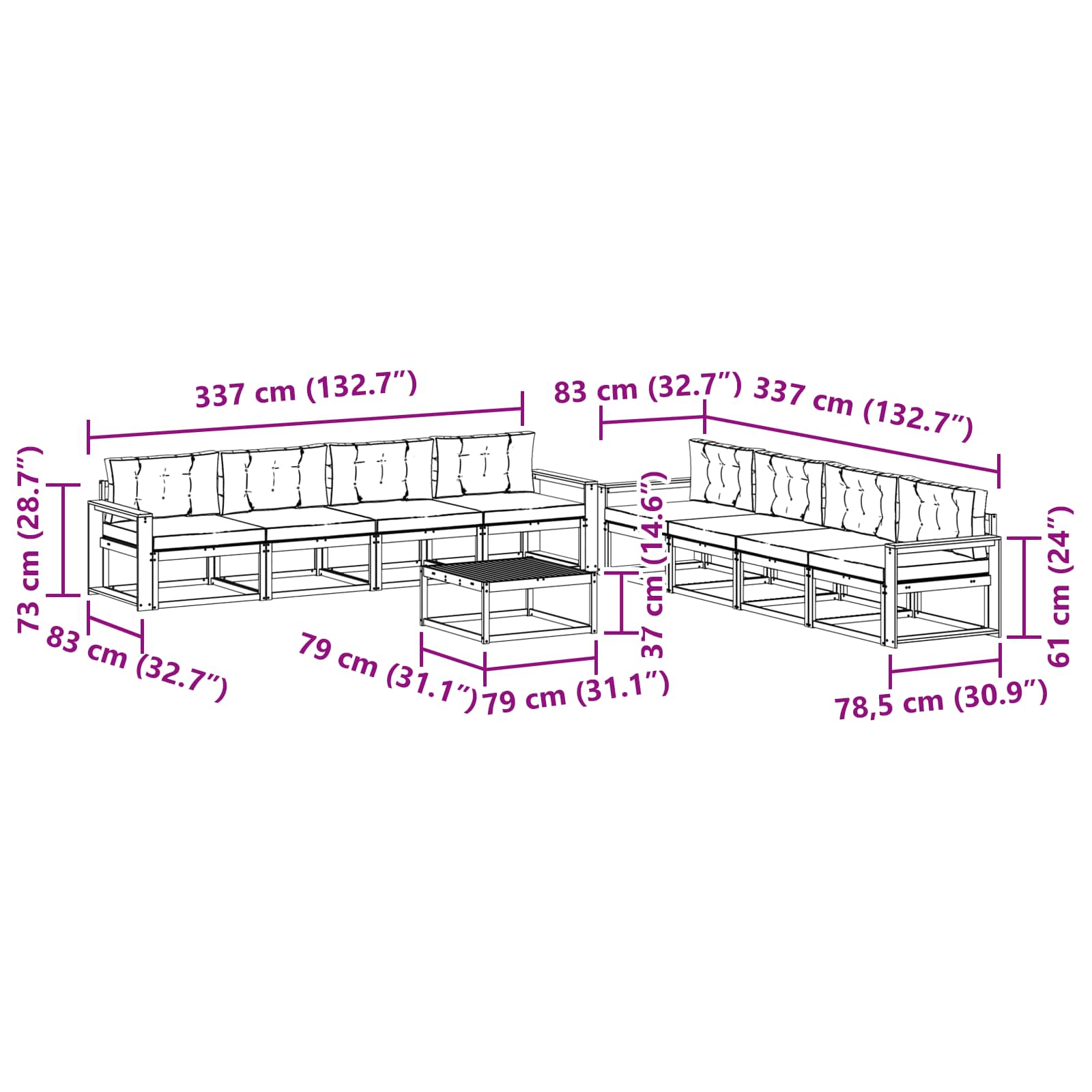Outdoor-Sofagarnitur mit Kissen 9 pcs Natur und Anthrazit
