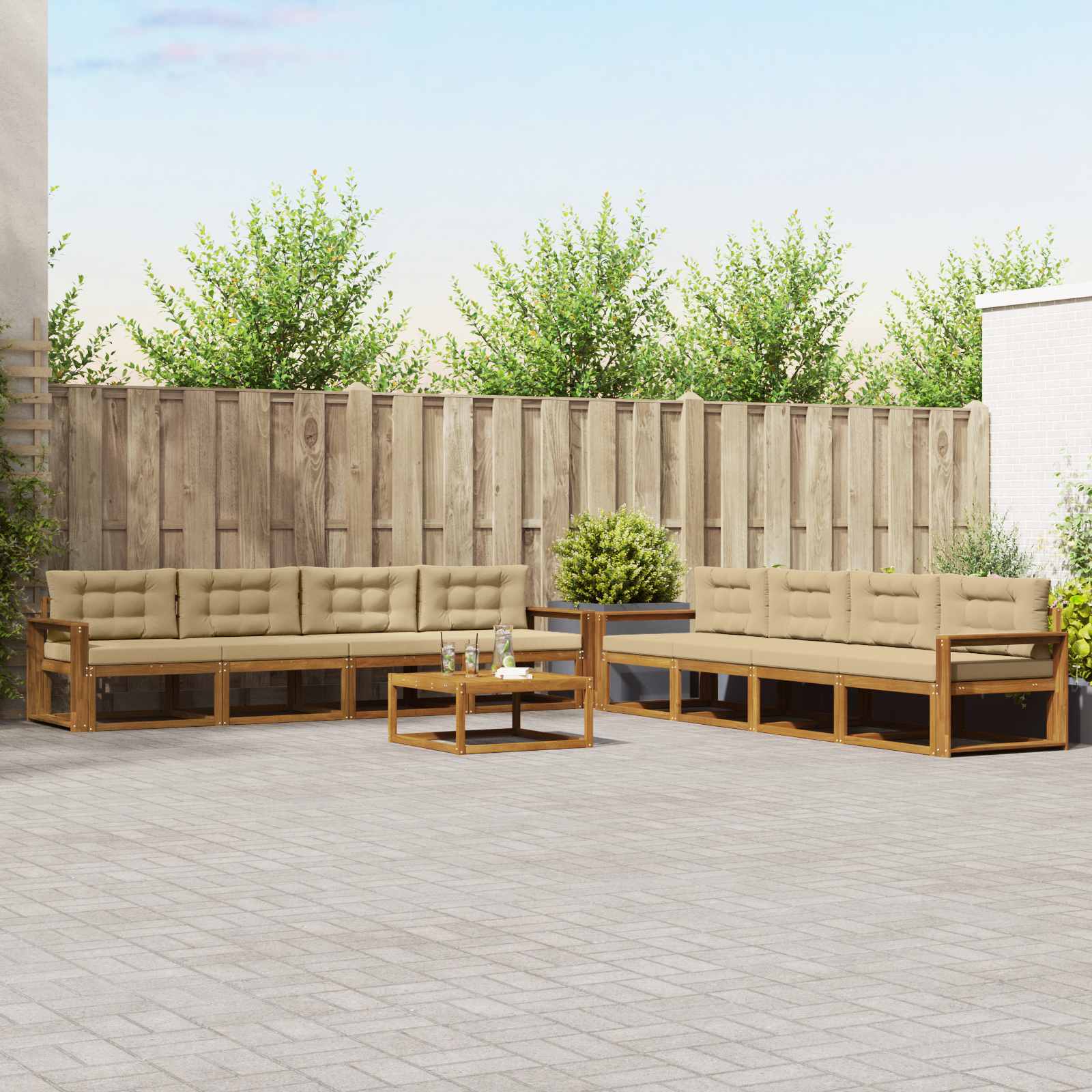Outdoor-Sofagarnitur mit Kissen 9 pcs Natur und Beige