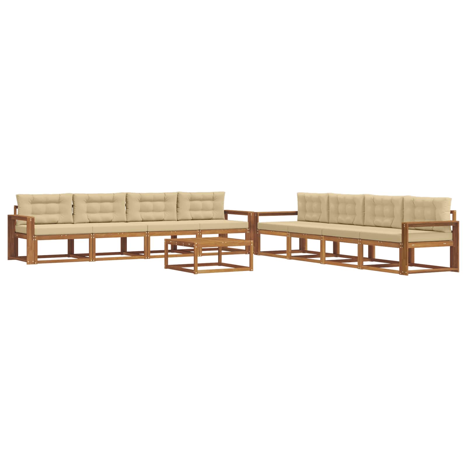 Outdoor-Sofagarnitur mit Kissen 9 pcs Natur und Beige
