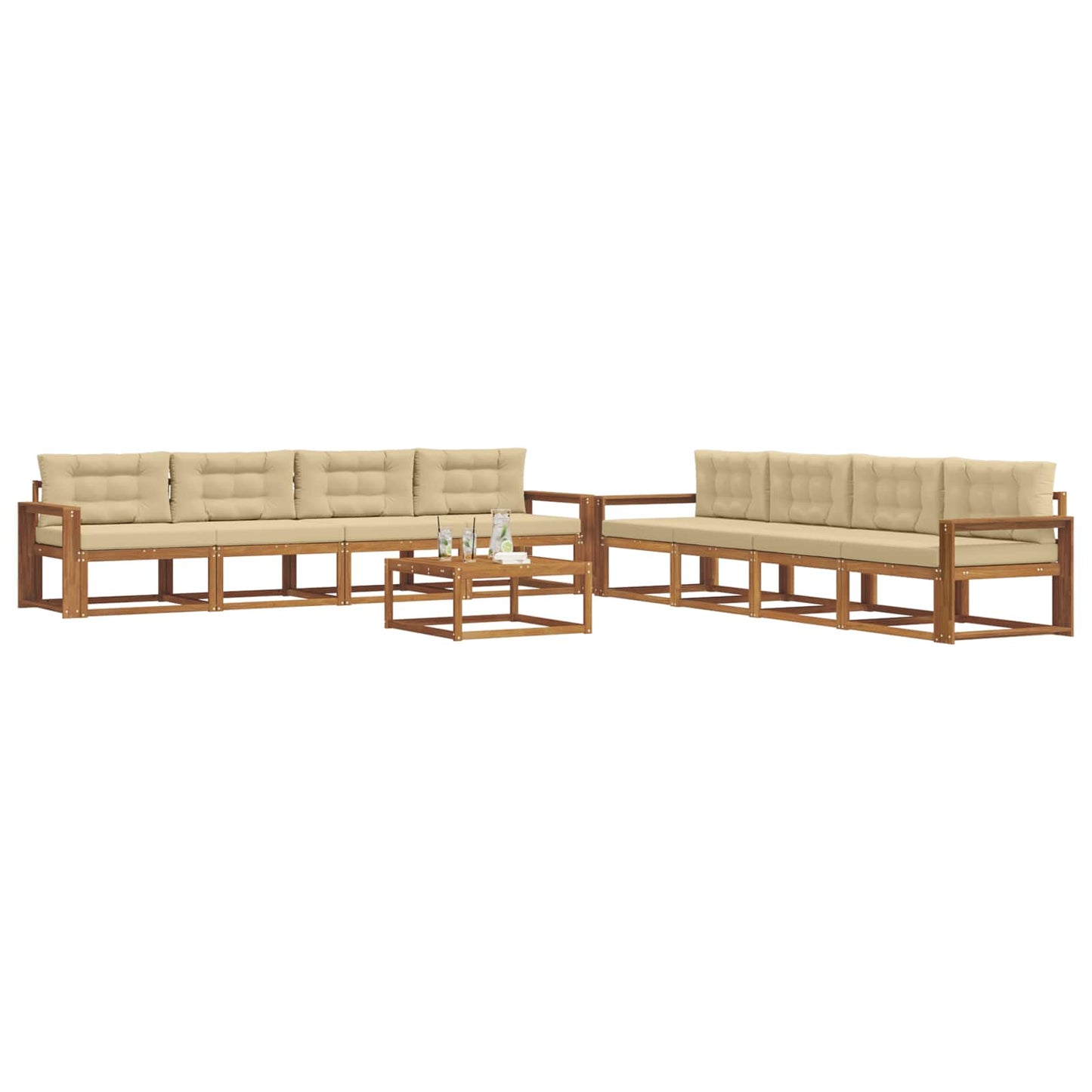 Outdoor-Sofagarnitur mit Kissen 9 pcs Natur und Beige