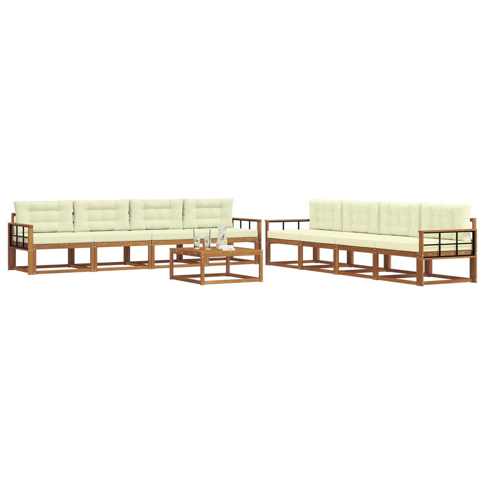 Outdoor-Sofagarnitur mit Kissen 9 pcs Natur und Creme