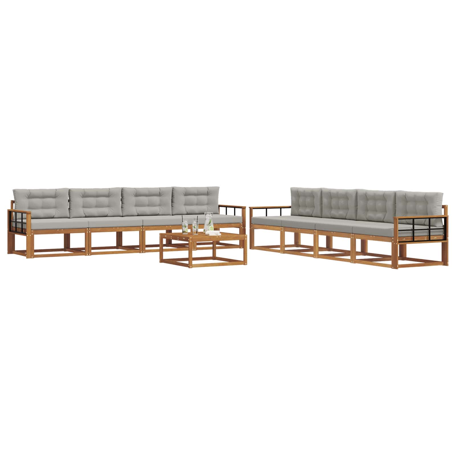 Outdoor-Sofagarnitur mit Kissen 9 pcs Natürlich und Hellgrau