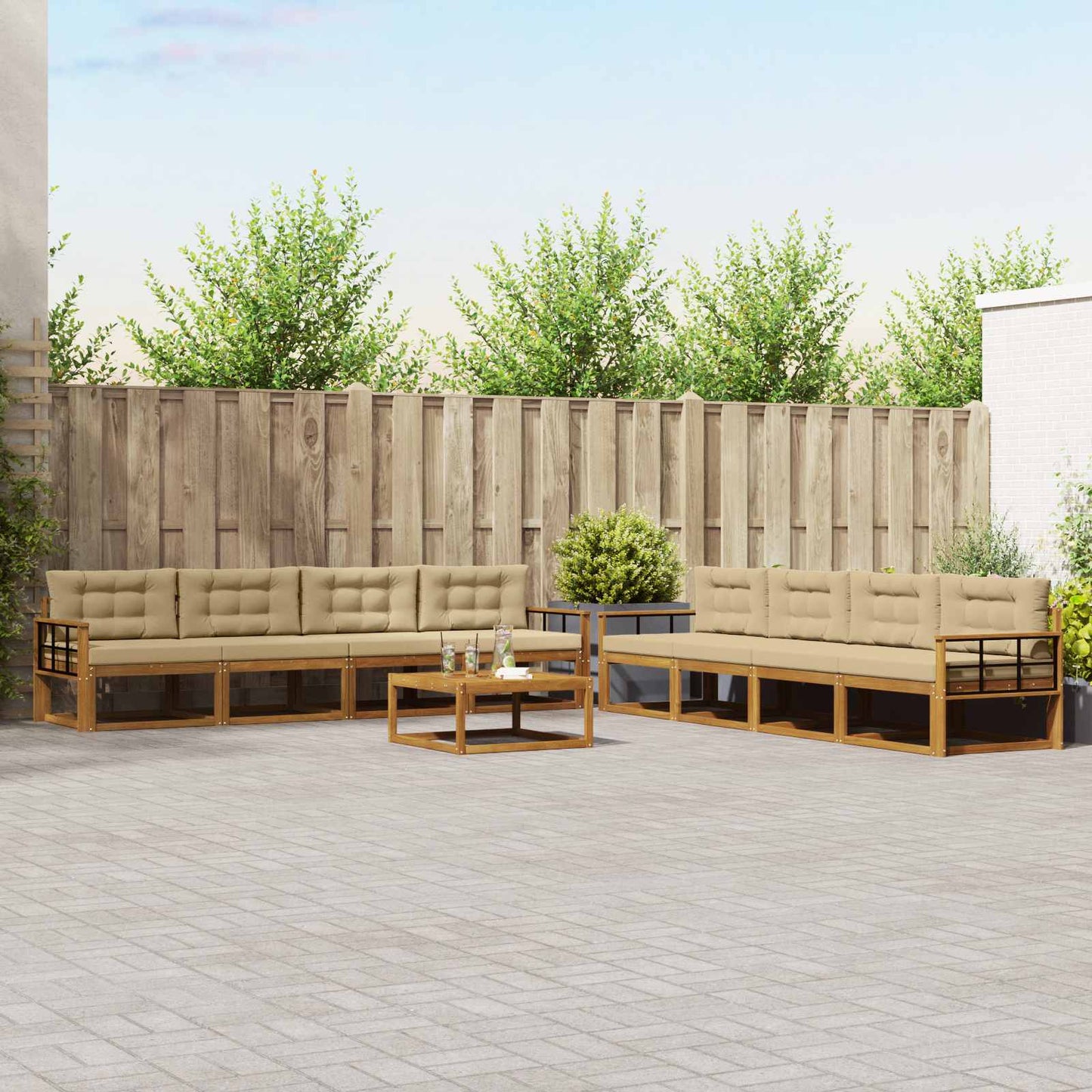 Outdoor-Sofagarnitur mit Kissen 9 pcs Natur und Beige
