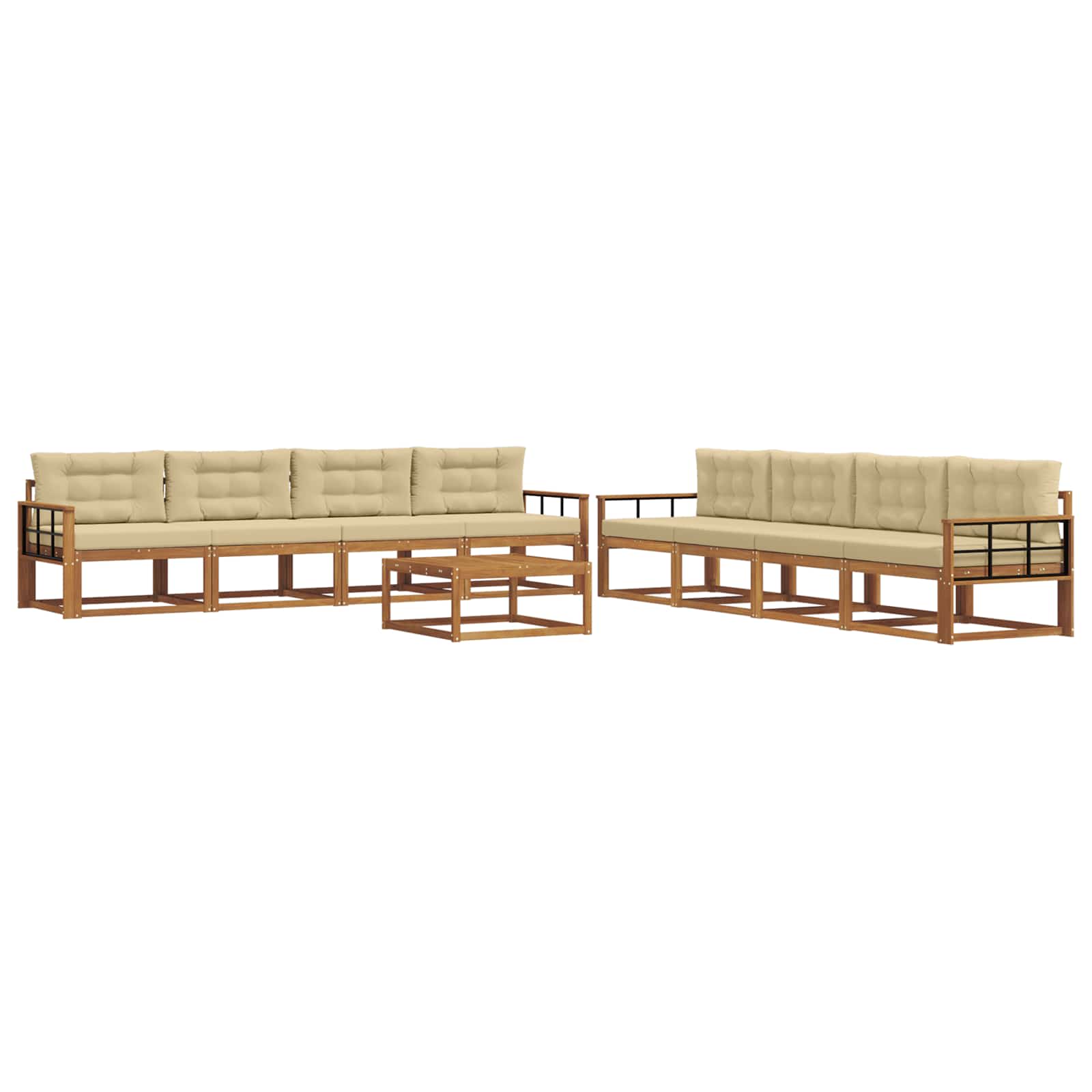 Outdoor-Sofagarnitur mit Kissen 9 pcs Natur und Beige