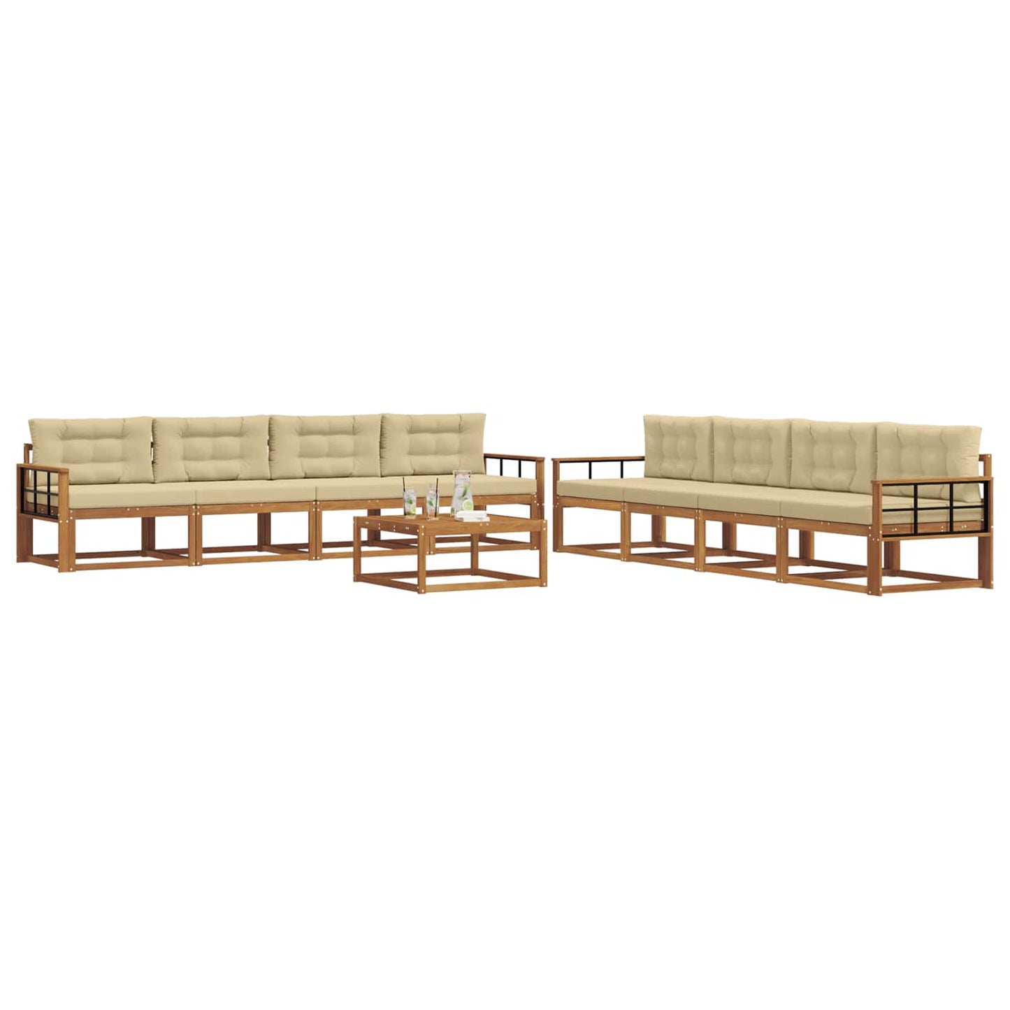 Outdoor-Sofagarnitur mit Kissen 9 pcs Natur und Beige