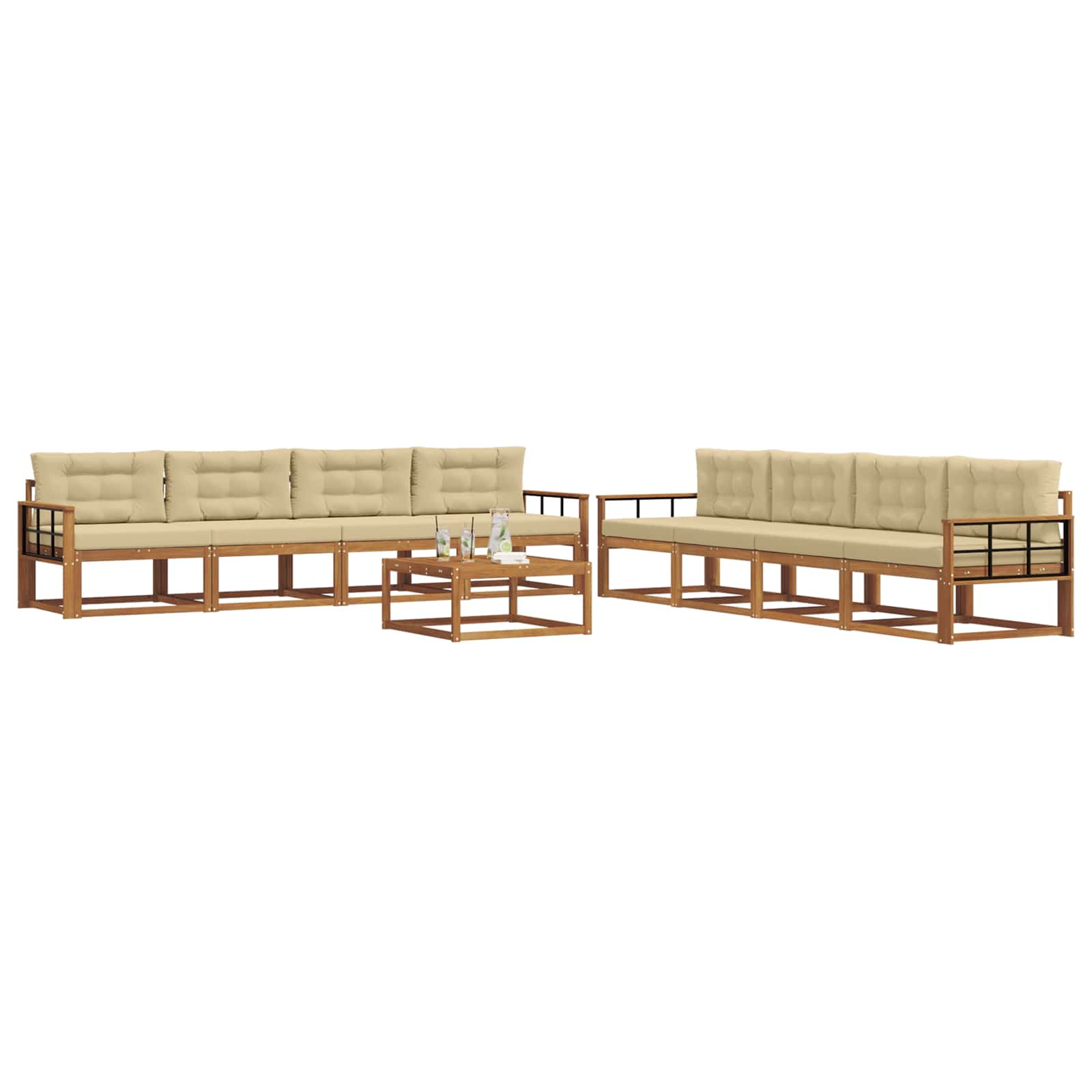 Outdoor-Sofagarnitur mit Kissen 9 pcs Natur und Beige