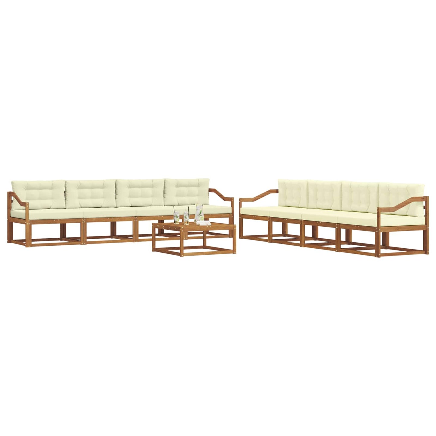 Outdoor-Sofagarnitur mit Kissen 9 pcs Natur und Creme