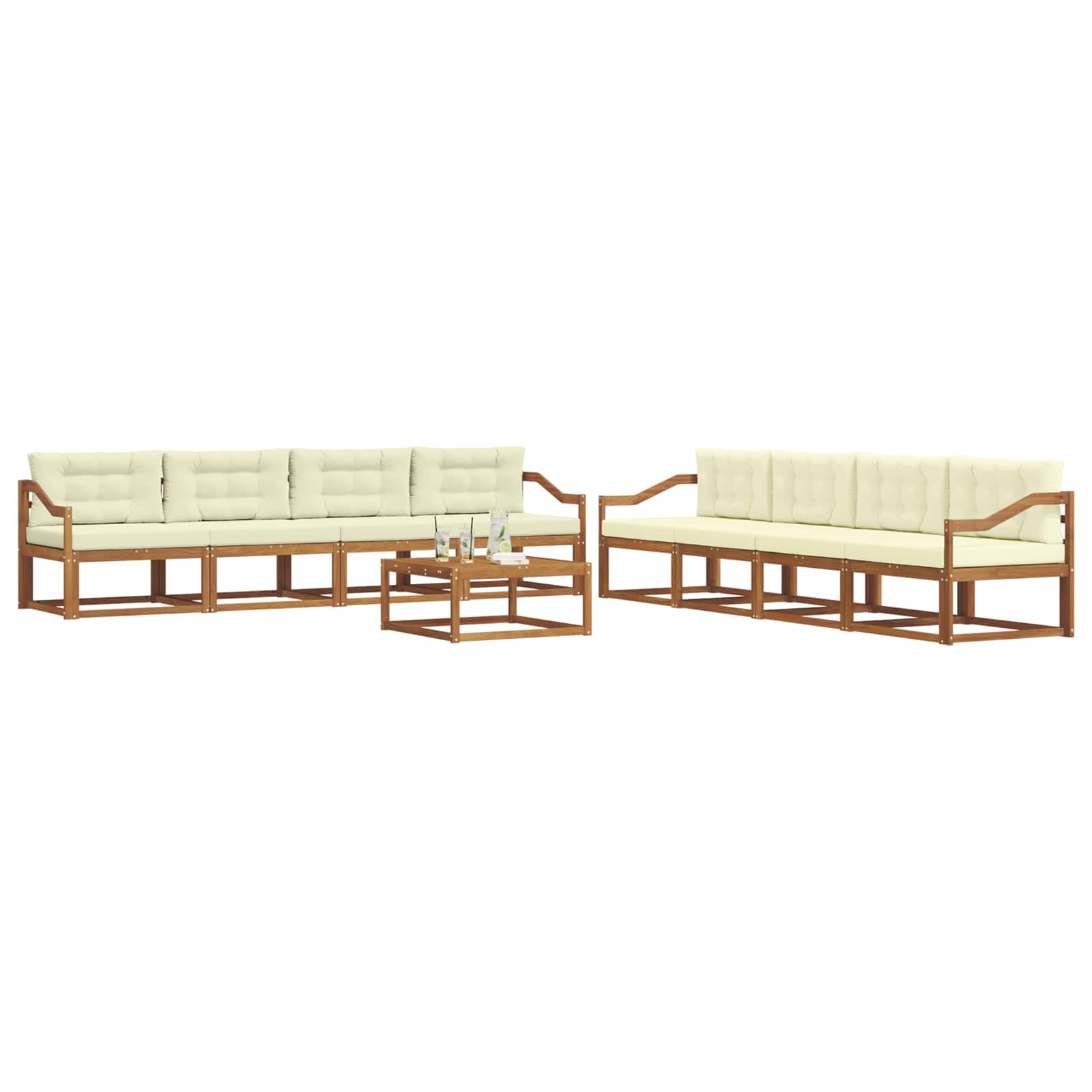 Outdoor-Sofagarnitur mit Kissen 9 pcs Natur und Creme