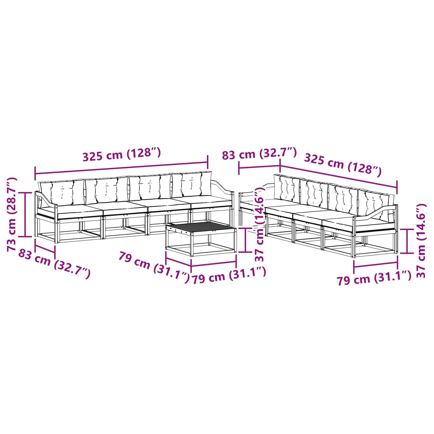 Outdoor-Sofagarnitur mit Kissen 9 pcs Natürlich und Hellgrau