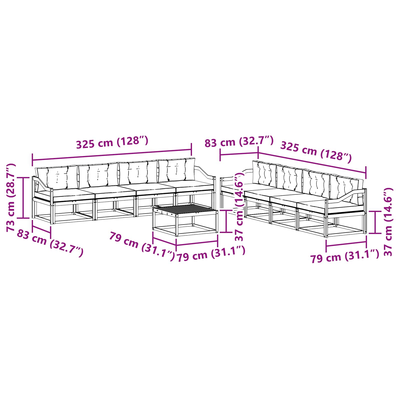 Outdoor-Sofagarnitur mit Kissen 9 pcs Natürlich und Hellgrau
