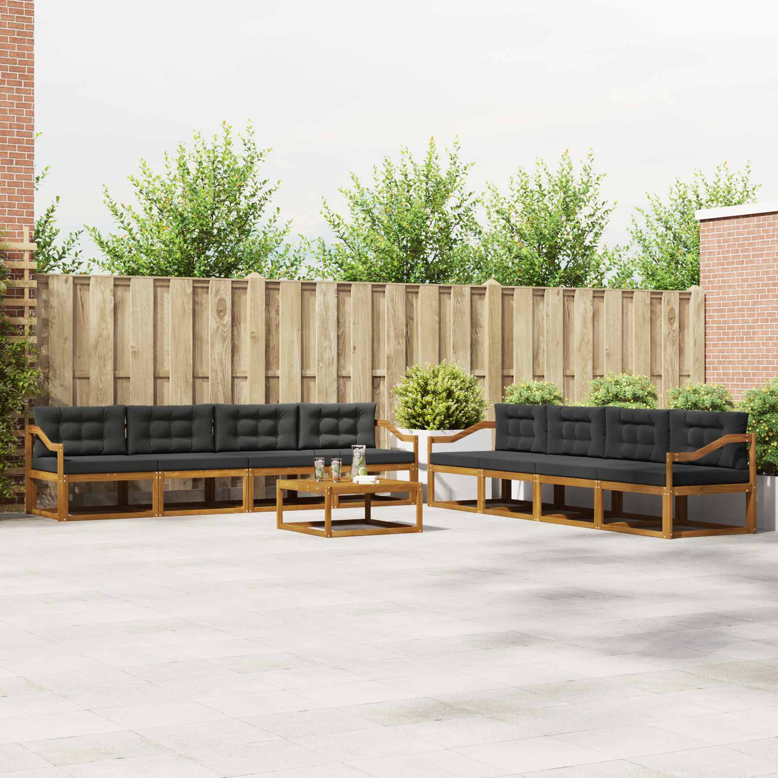 Outdoor-Sofagarnitur mit Kissen 9 pcs Natur und Anthrazit