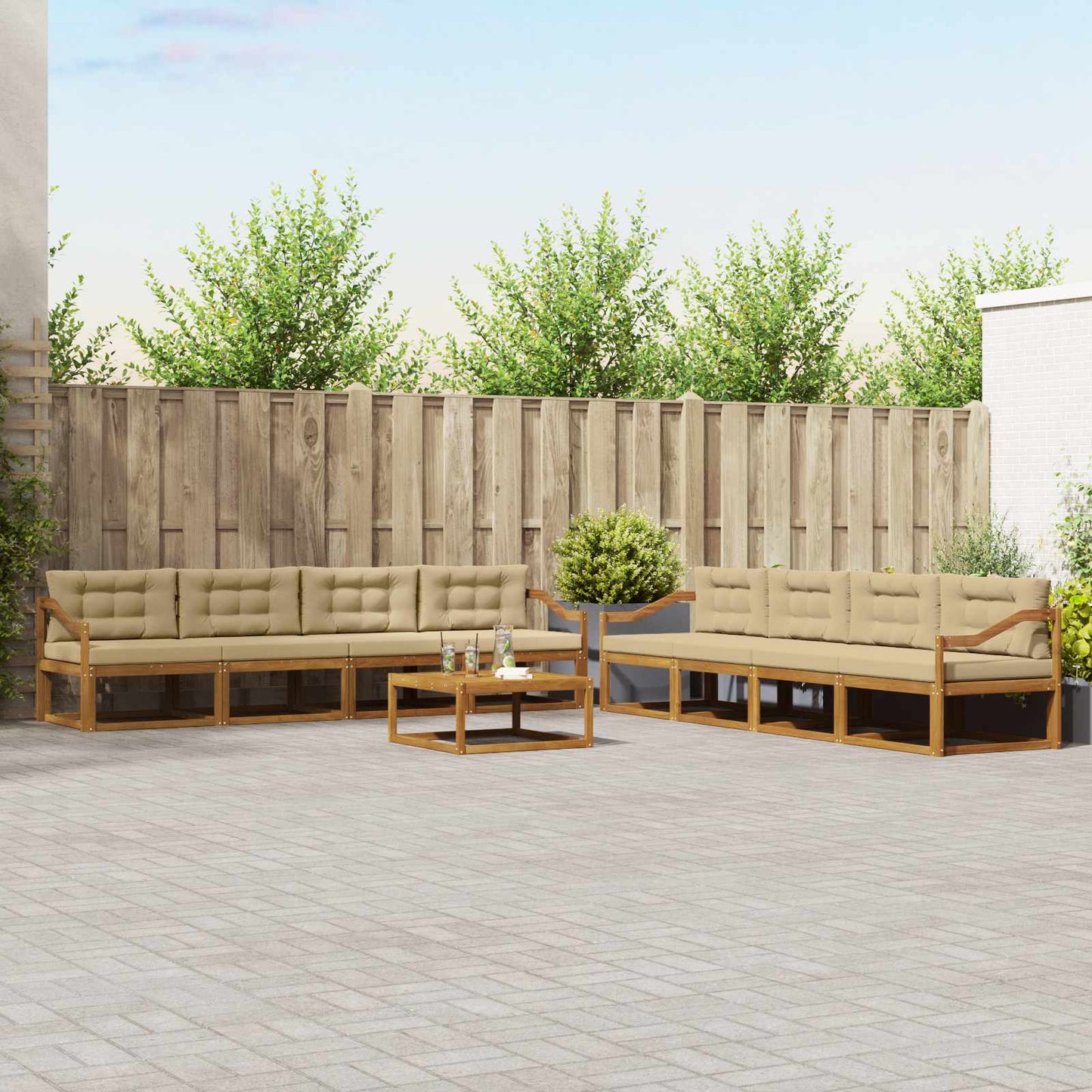 Outdoor-Sofagarnitur mit Kissen 9 pcs Natur und Beige