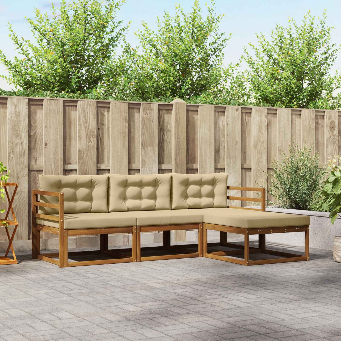 Outdoor-Sofagarnitur 4 stk. Natur und Beige