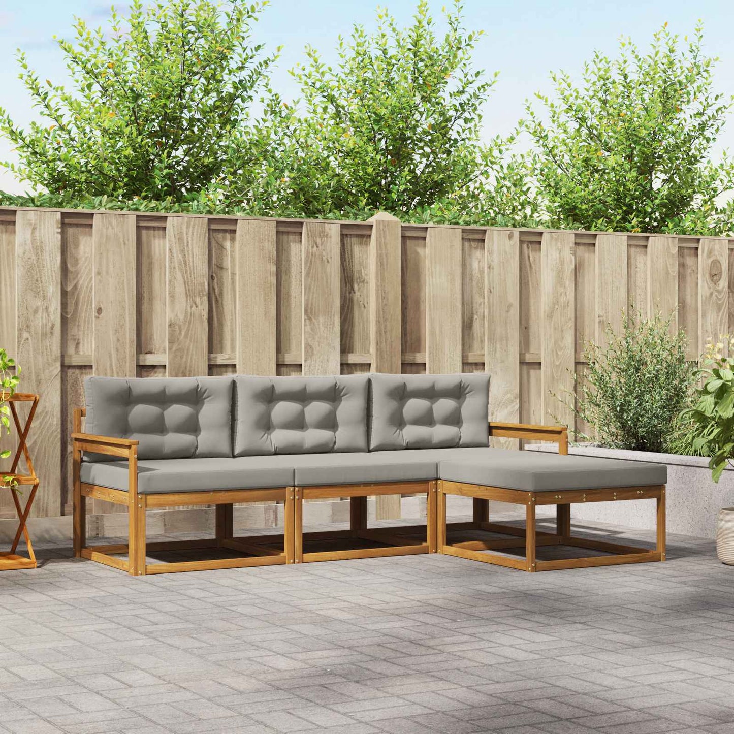 Outdoor-Sofagarnitur mit Kissen 4 pcs Natürlich und Hellgrau