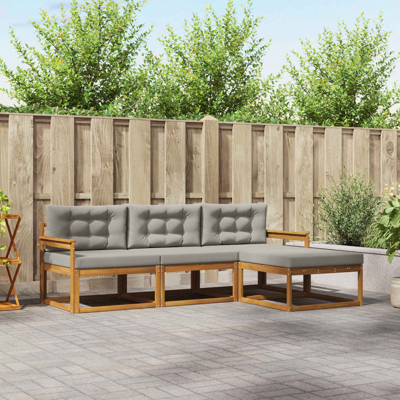 Outdoor-Sofagarnitur mit Kissen 4 pcs Natürlich und Hellgrau