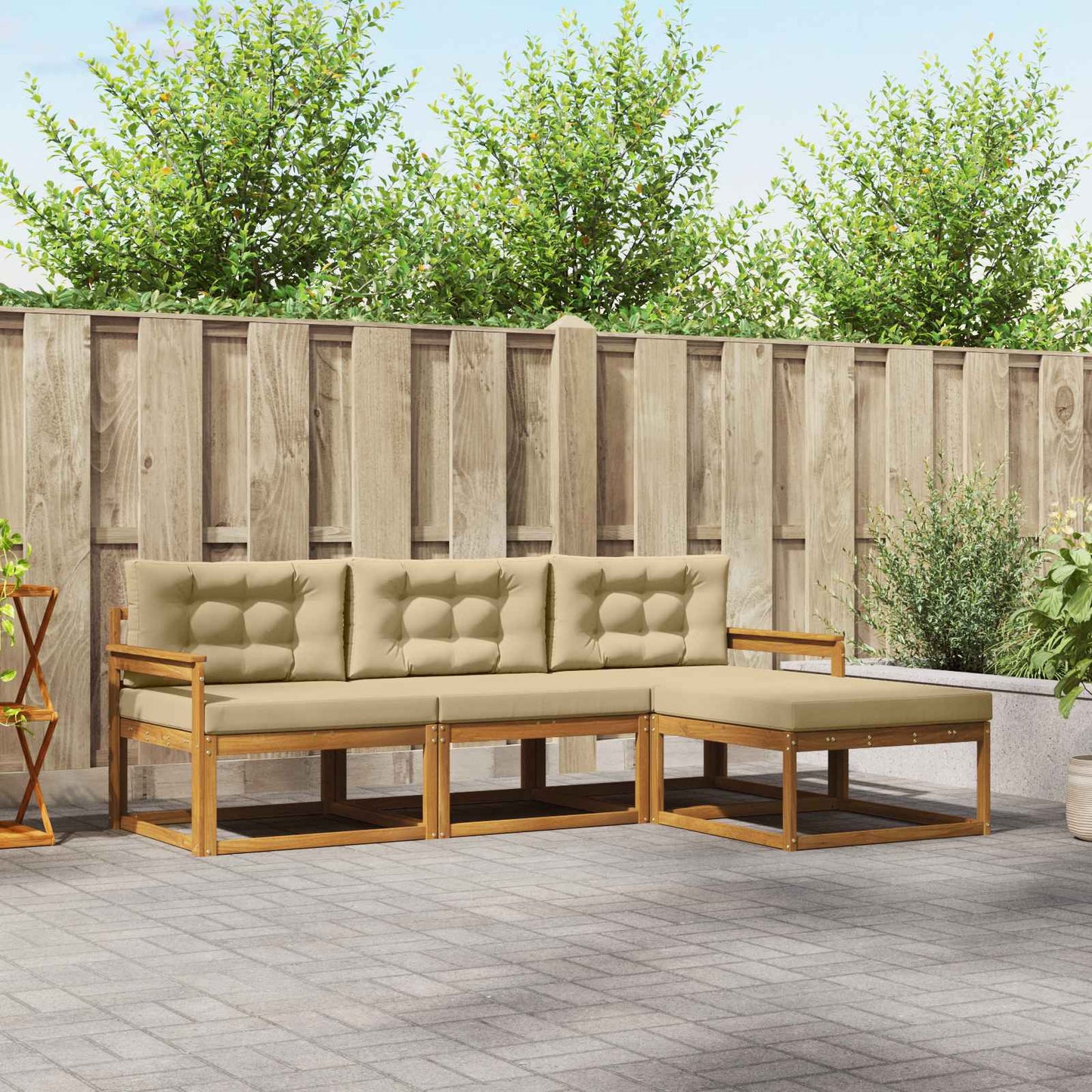 Outdoor-Sofagarnitur 4 stk. Natur und Beige