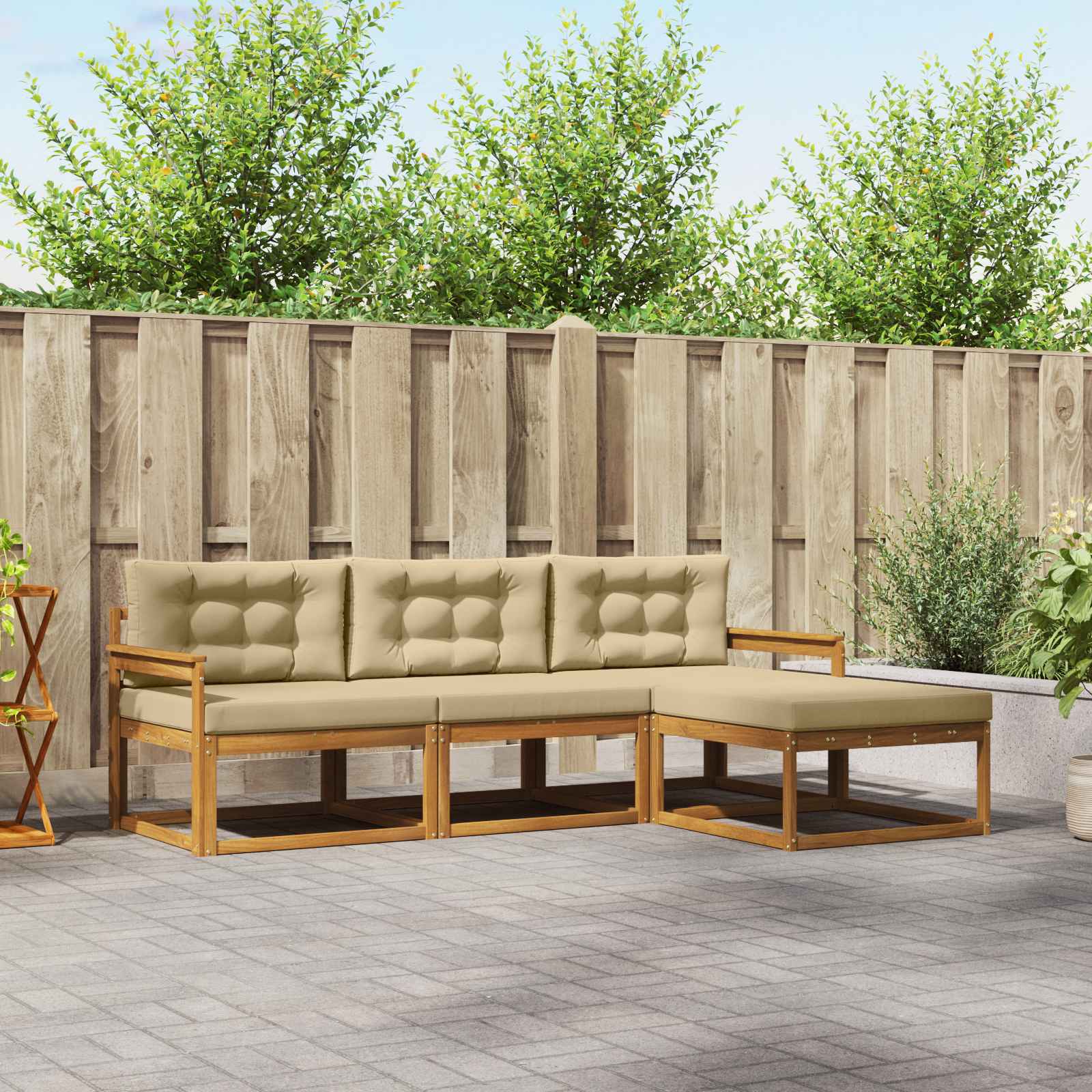 Outdoor-Sofagarnitur 4 stk. Natur und Beige