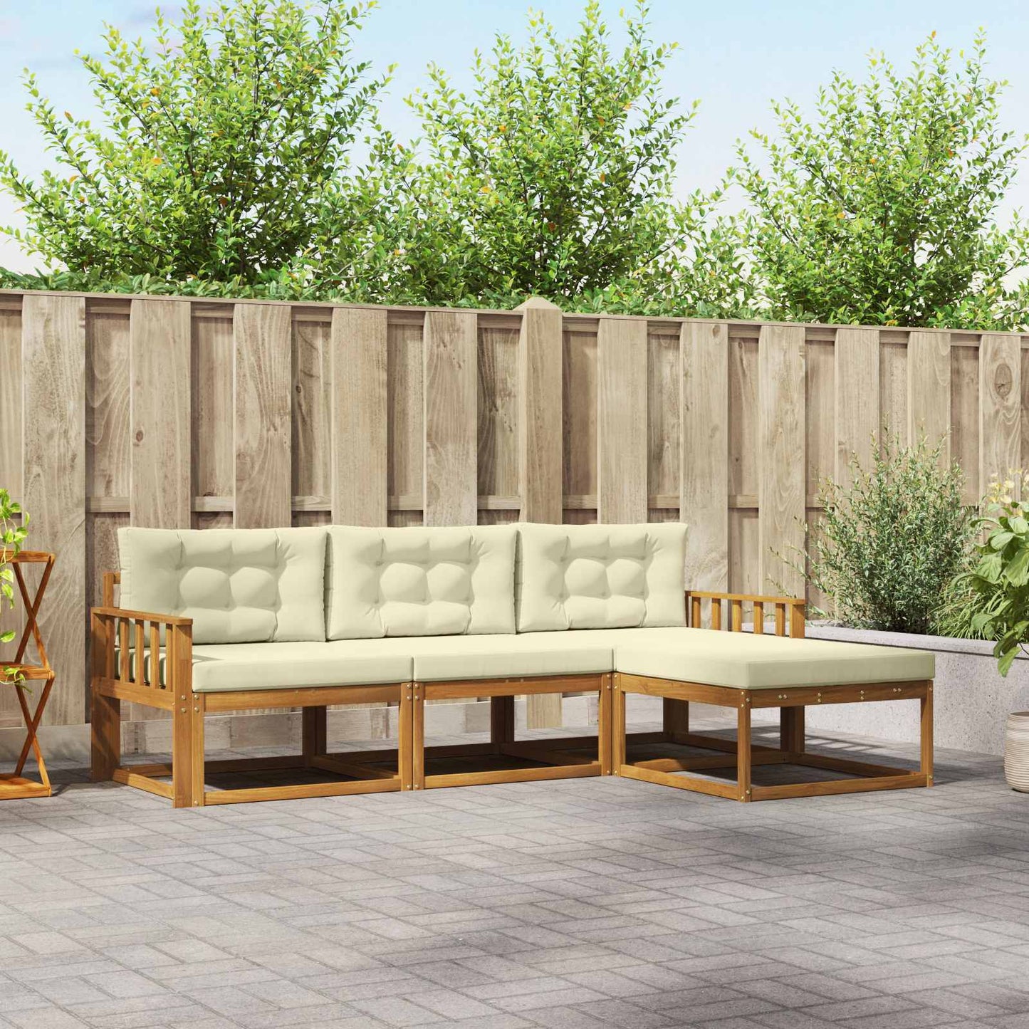 Outdoor-Sofagarnitur 4 stk. Natur und Creme