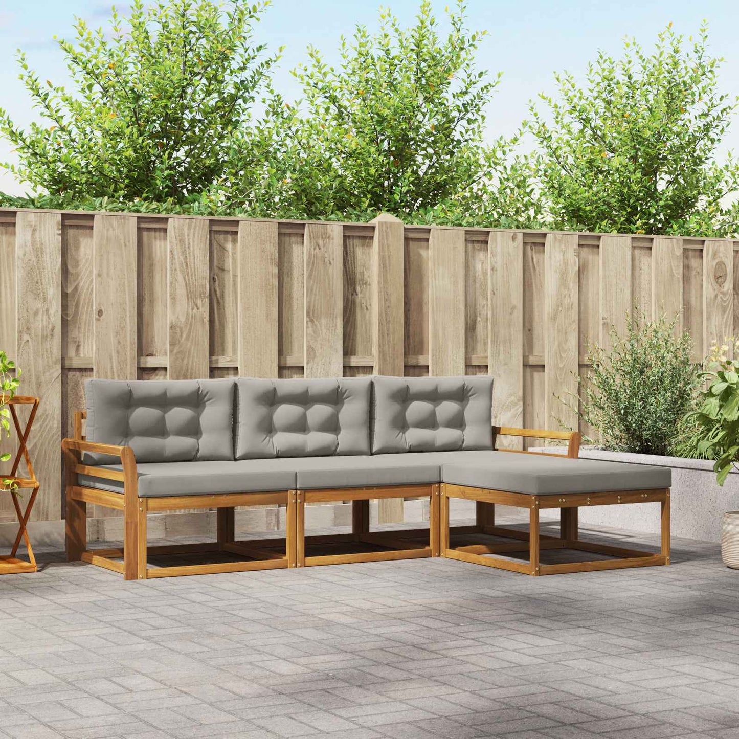 Outdoor-Sofagarnitur mit Kissen 4 pcs Natürlich und Hellgrau