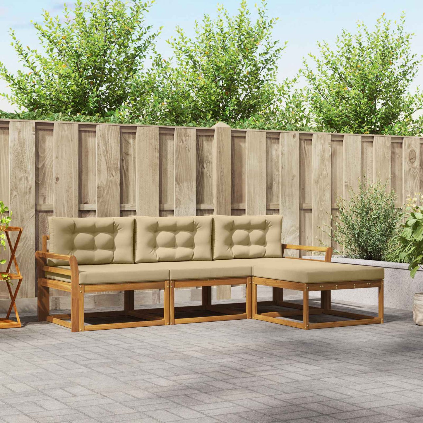 Outdoor-Sofagarnitur 4 stk. Natur und Beige