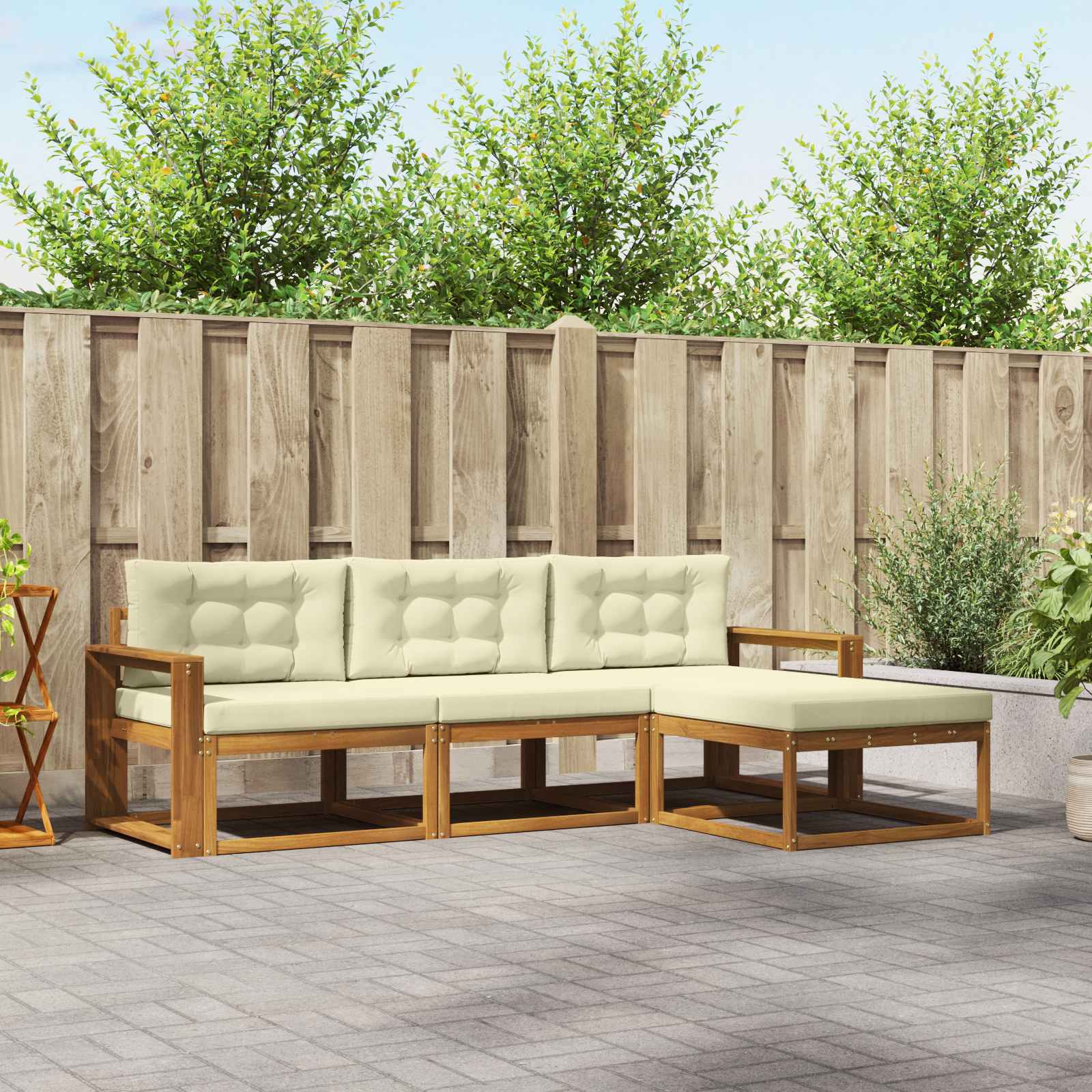 Outdoor-Sofagarnitur 4 stk. Natur und Creme