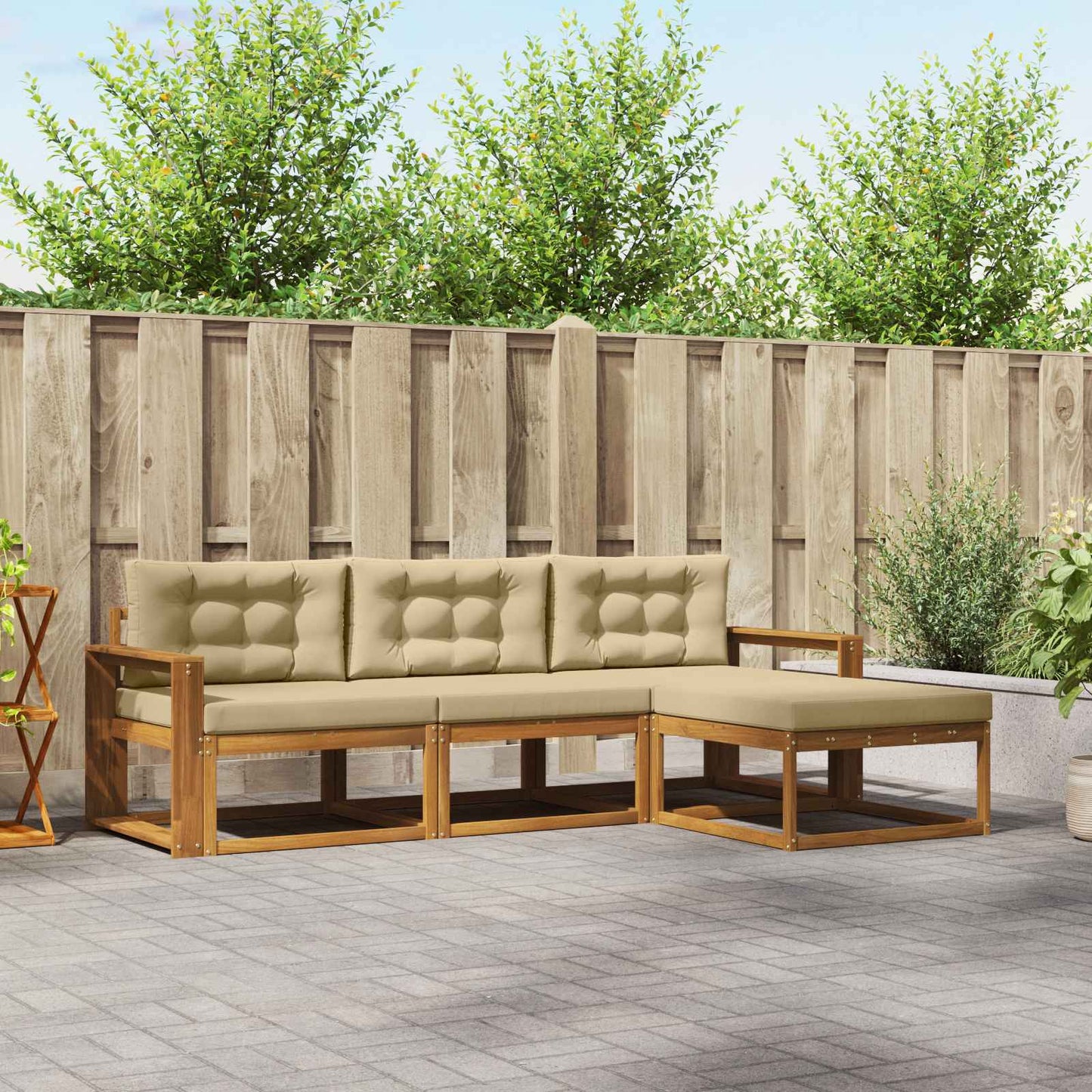 Outdoor-Sofagarnitur 4 stk. Natur und Beige
