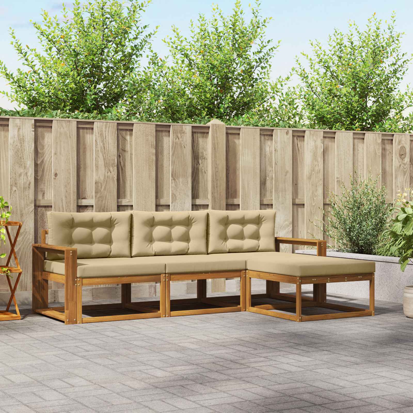 Outdoor-Sofagarnitur 4 stk. Natur und Beige