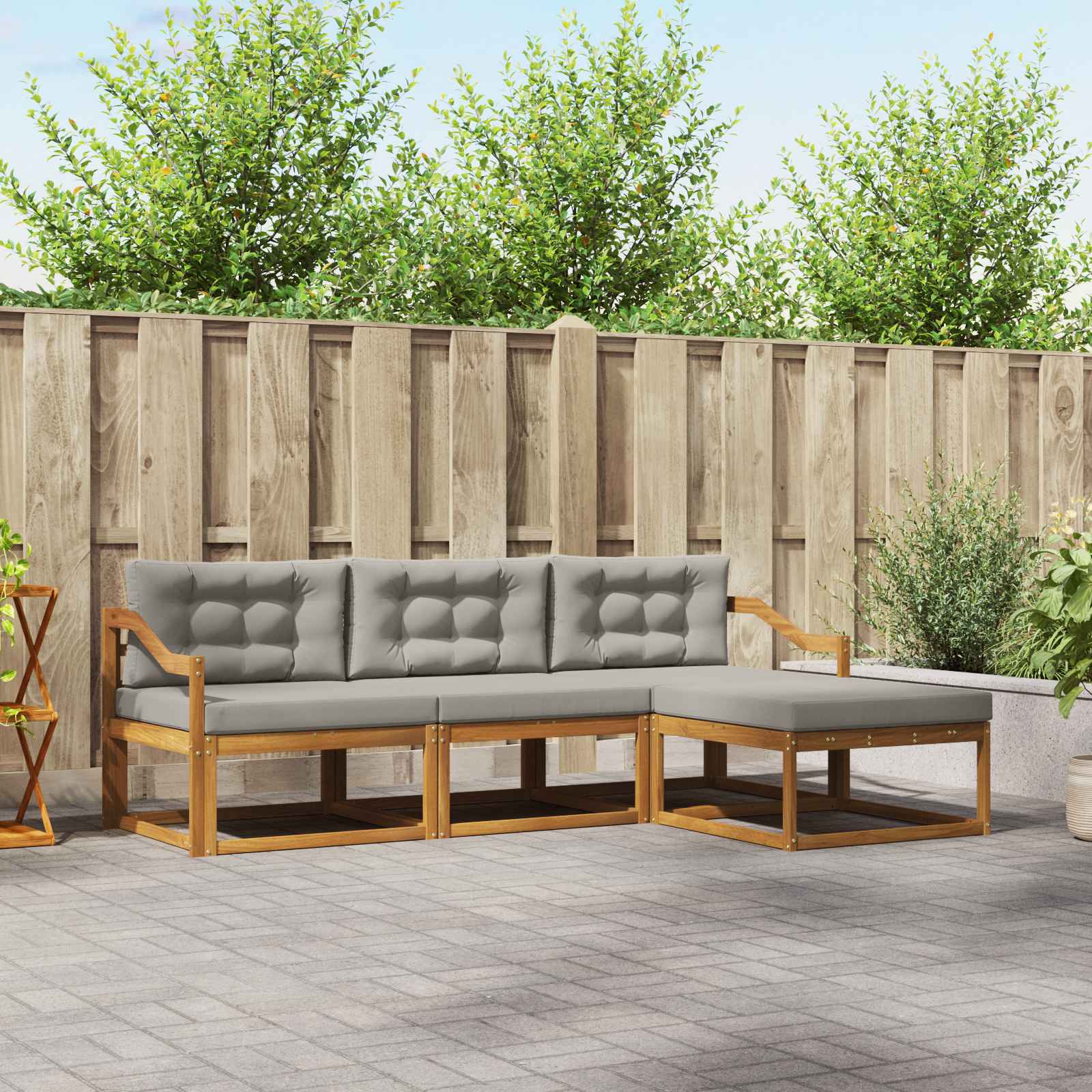 Outdoor-Sofagarnitur mit Kissen 4 pcs Natürlich und Hellgrau
