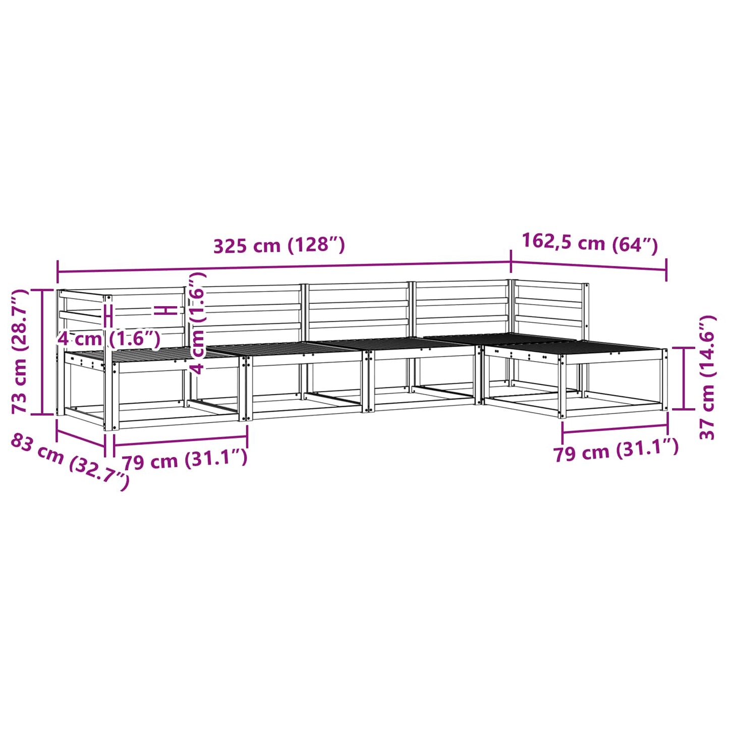 Outdoor-Sofagarnitur 5 stk. Natur Massivholz Akazie