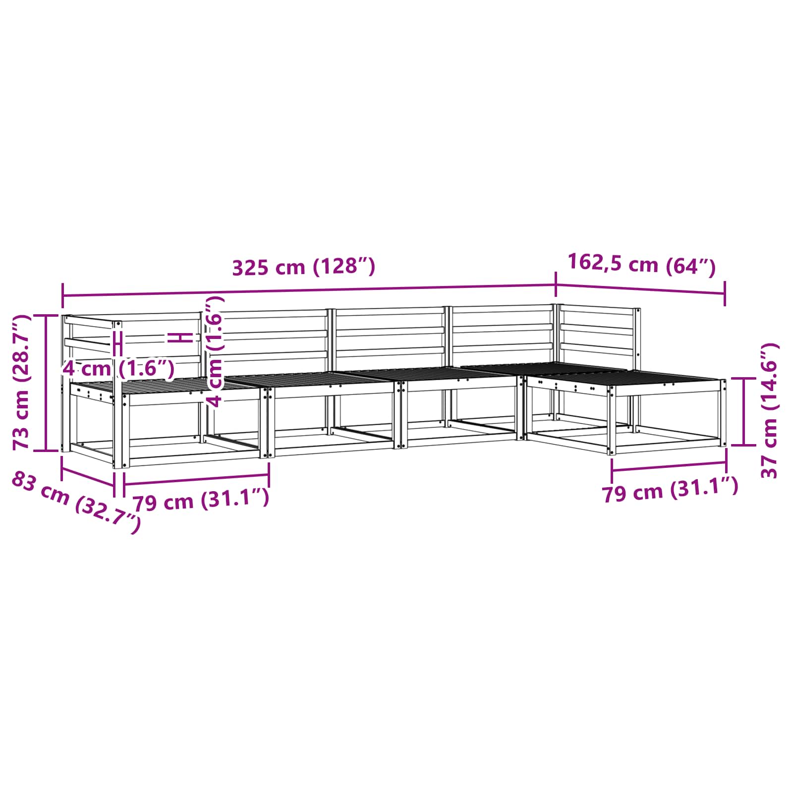 Outdoor-Sofagarnitur 5 stk. Natur Massivholz Akazie