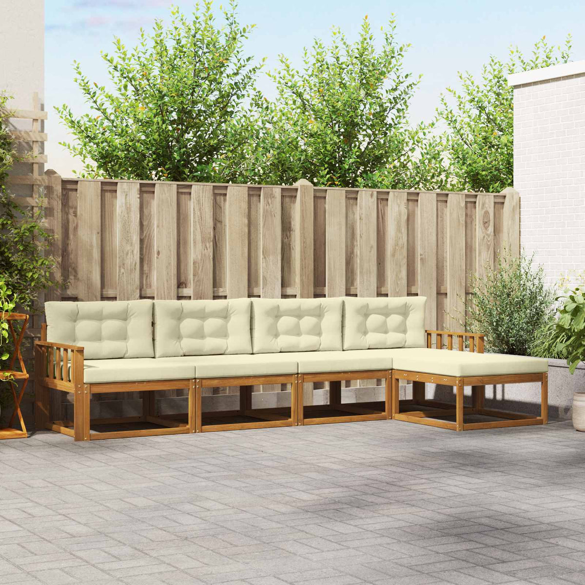 Outdoor-Sofagarnitur 5 stk. Natur und Creme