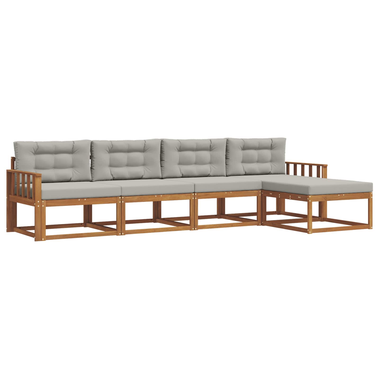 Outdoor-Sofagarnitur mit Kissen 5 pcs Natürlich und Hellgrau