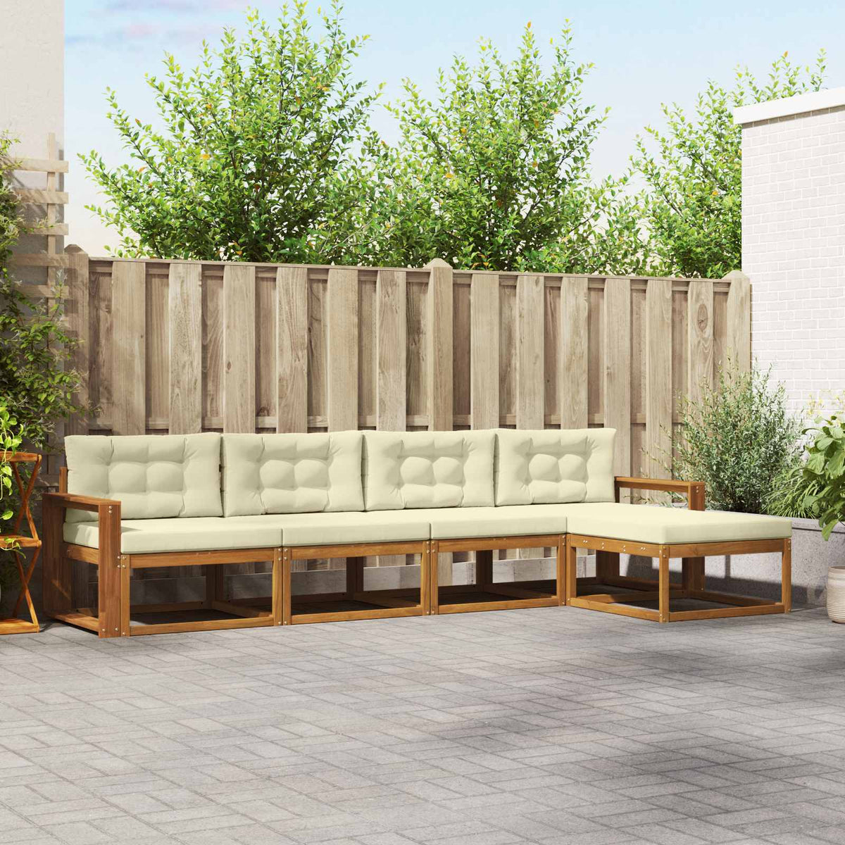 Outdoor-Sofagarnitur 5 stk. Natur und Creme