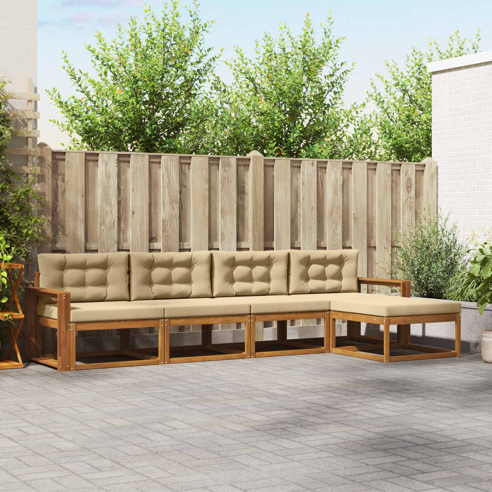 Outdoor-Sofagarnitur 5 stk. Natur und Beige