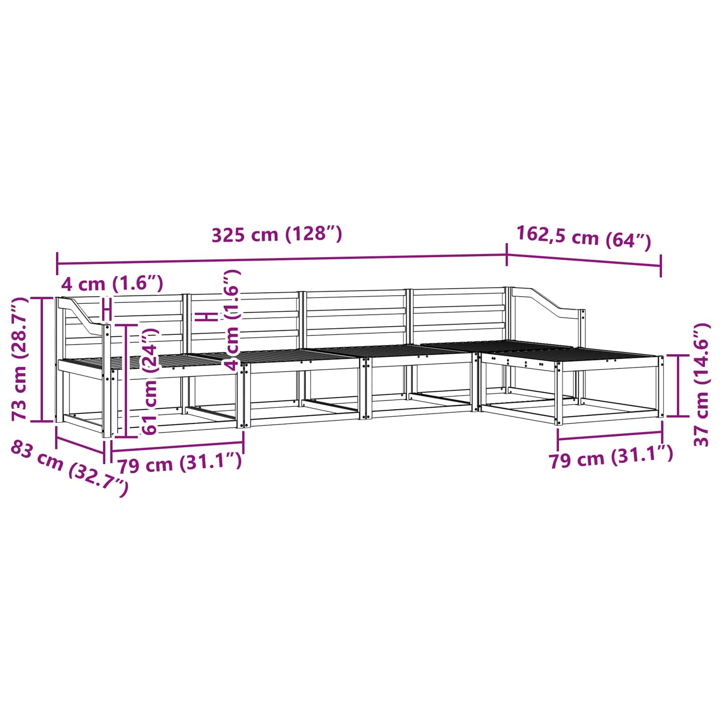 Outdoor-Sofagarnitur 5 stk. Natur Massivholz Akazie