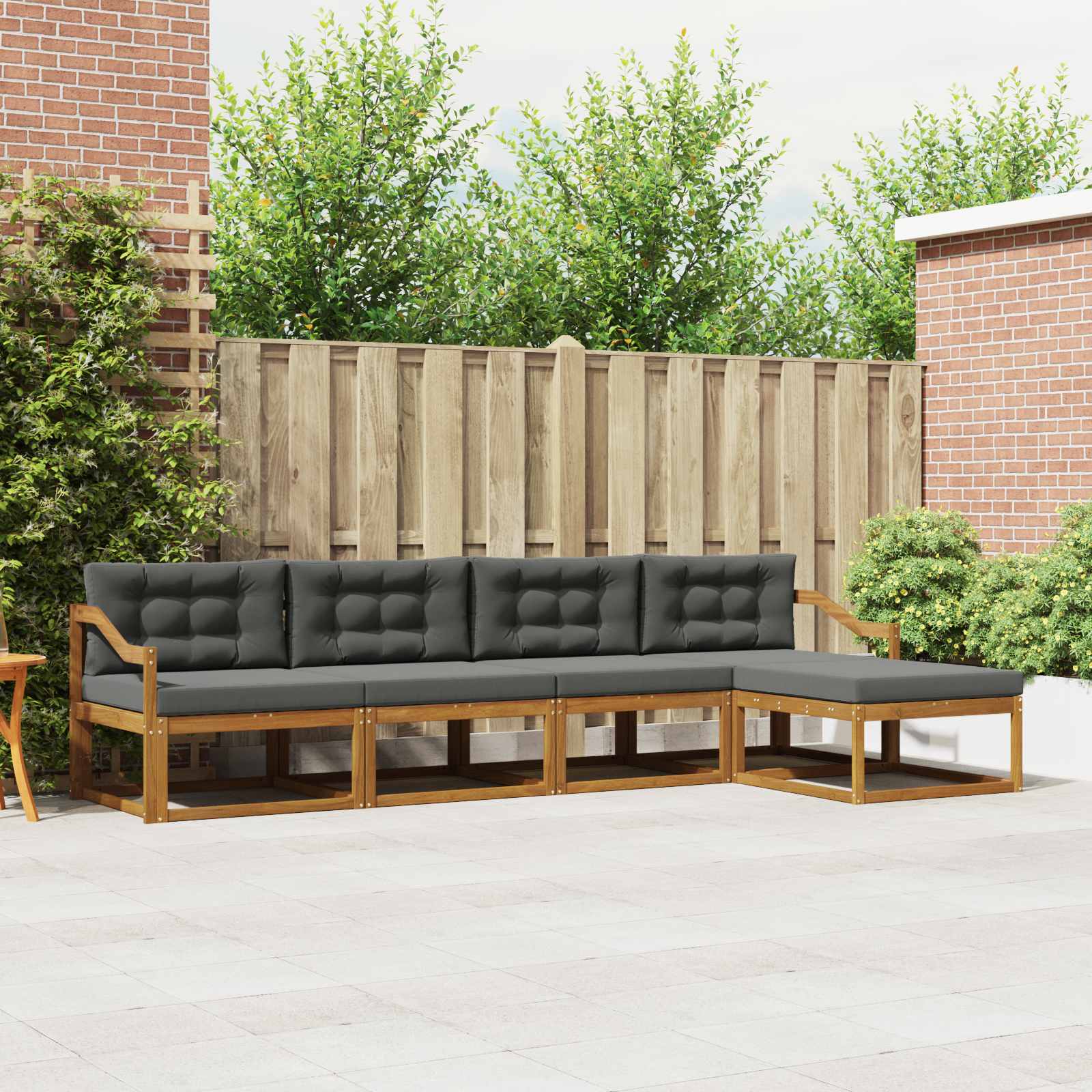 Outdoor-Sofagarnitur mit Kissen 5 pcs Natur und Anthrazit