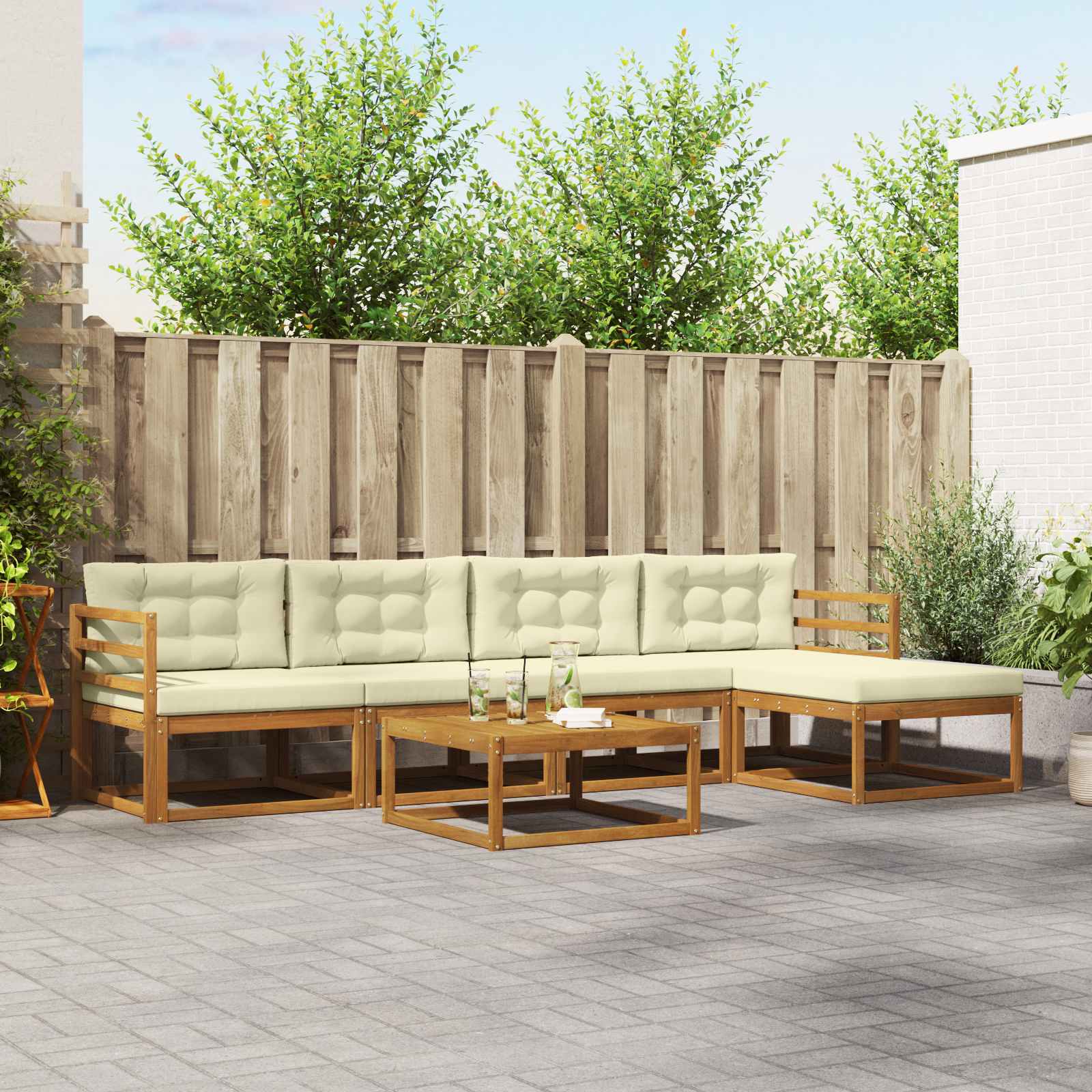 Outdoor-Sofagarnitur mit Kissen 6 pcs Natur und Creme