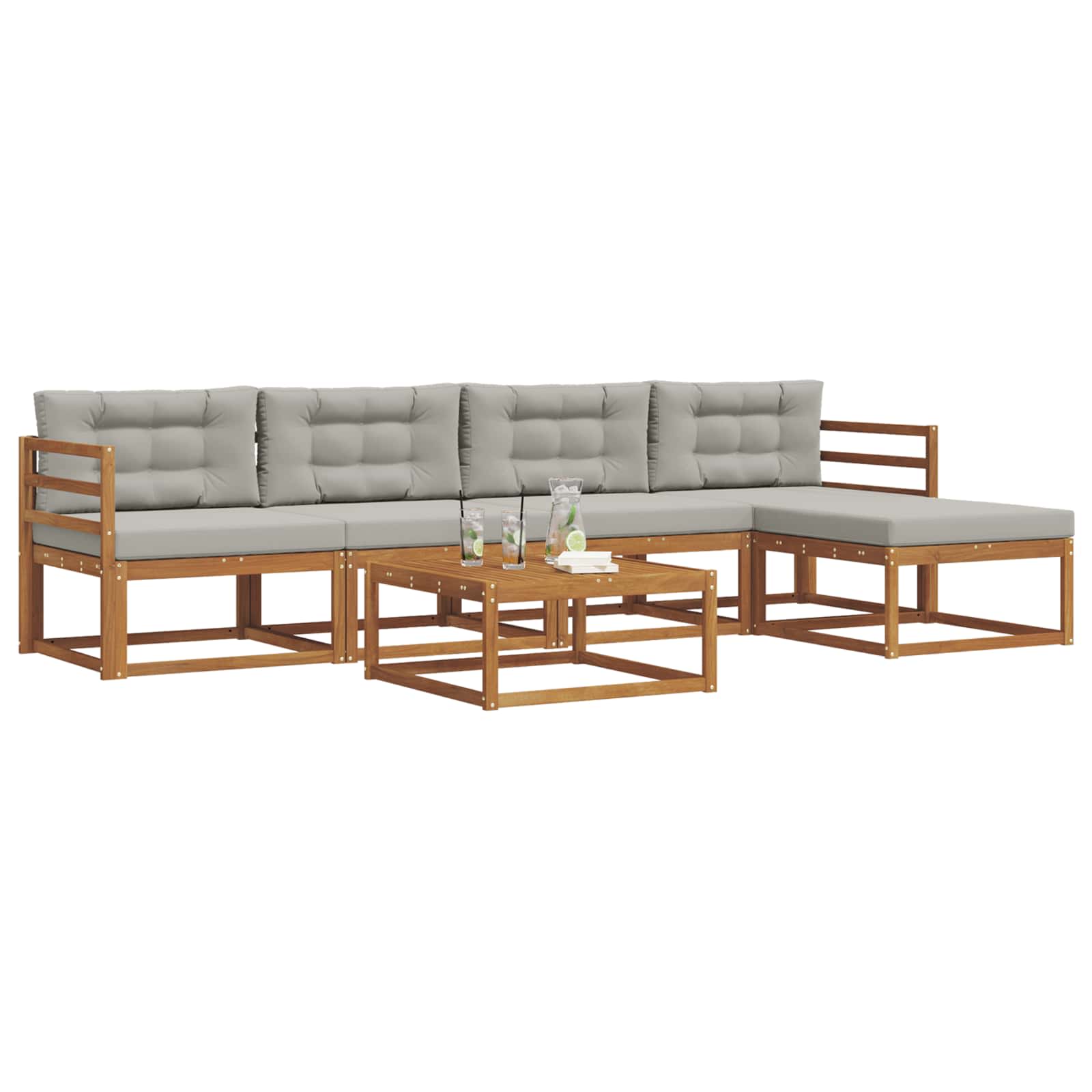 Outdoor-Sofagarnitur mit Kissen 6 pcs Natürlich und Hellgrau