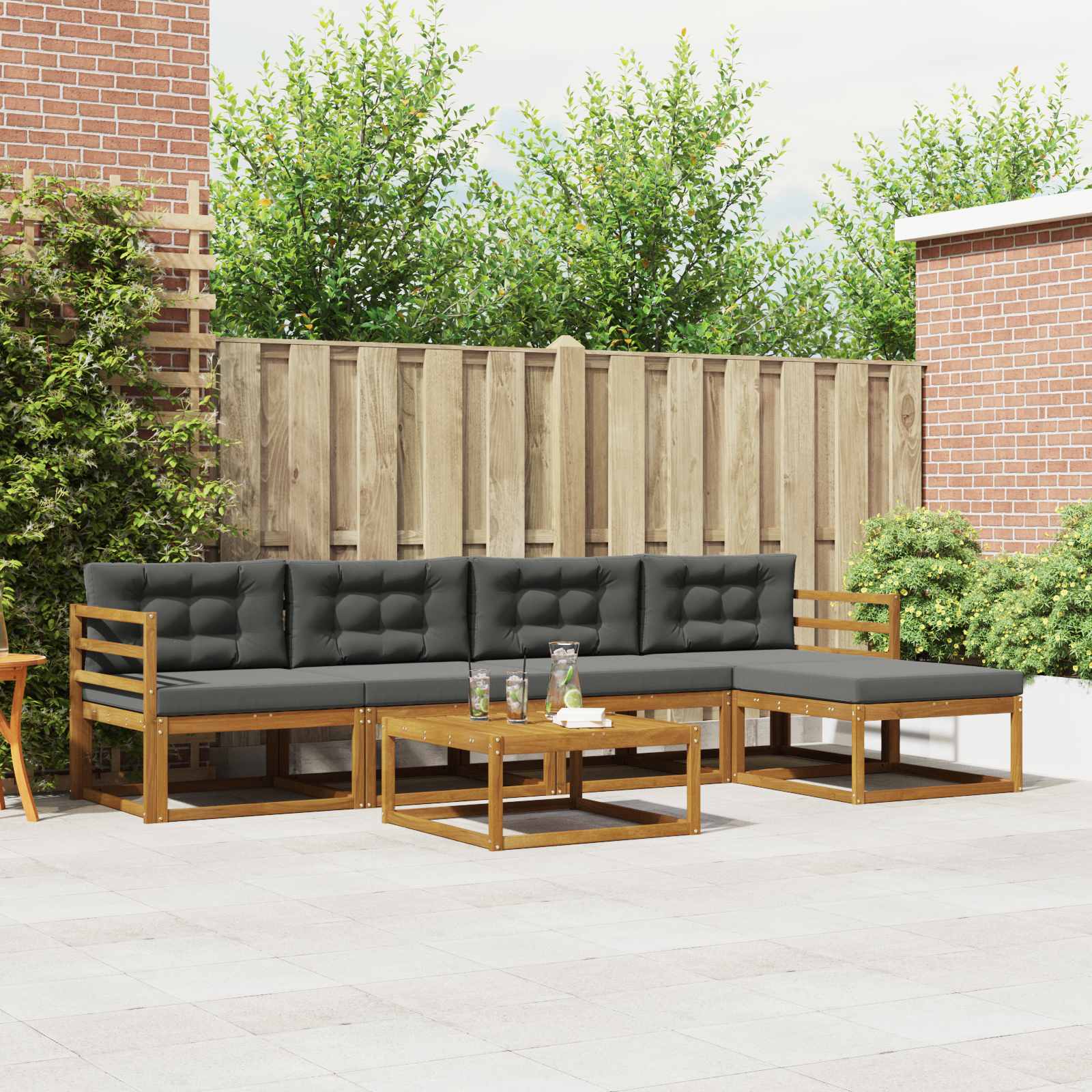 Outdoor-Sofagarnitur mit Kissen 6 pcs Natur und Anthrazit