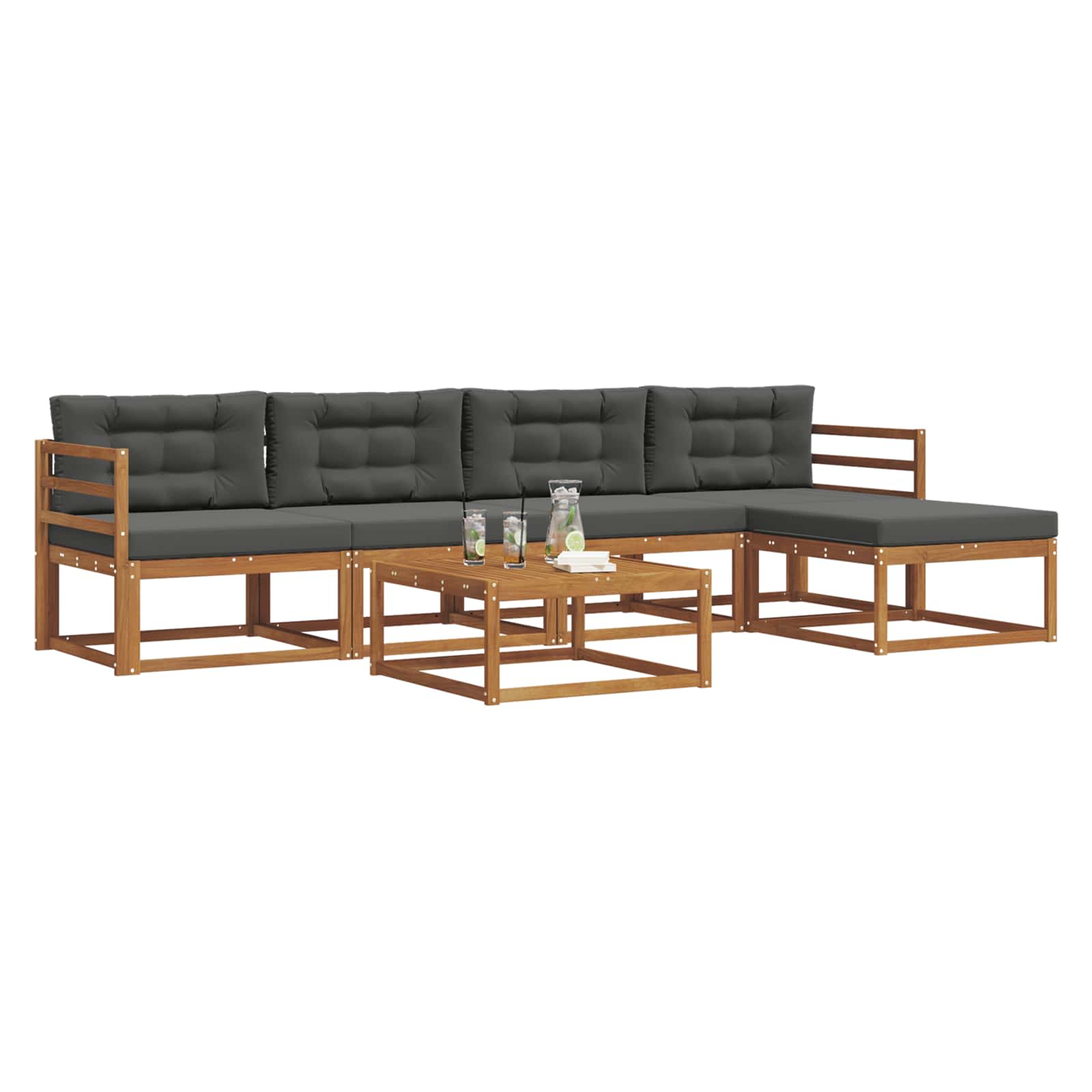 Outdoor-Sofagarnitur mit Kissen 6 pcs Natur und Anthrazit
