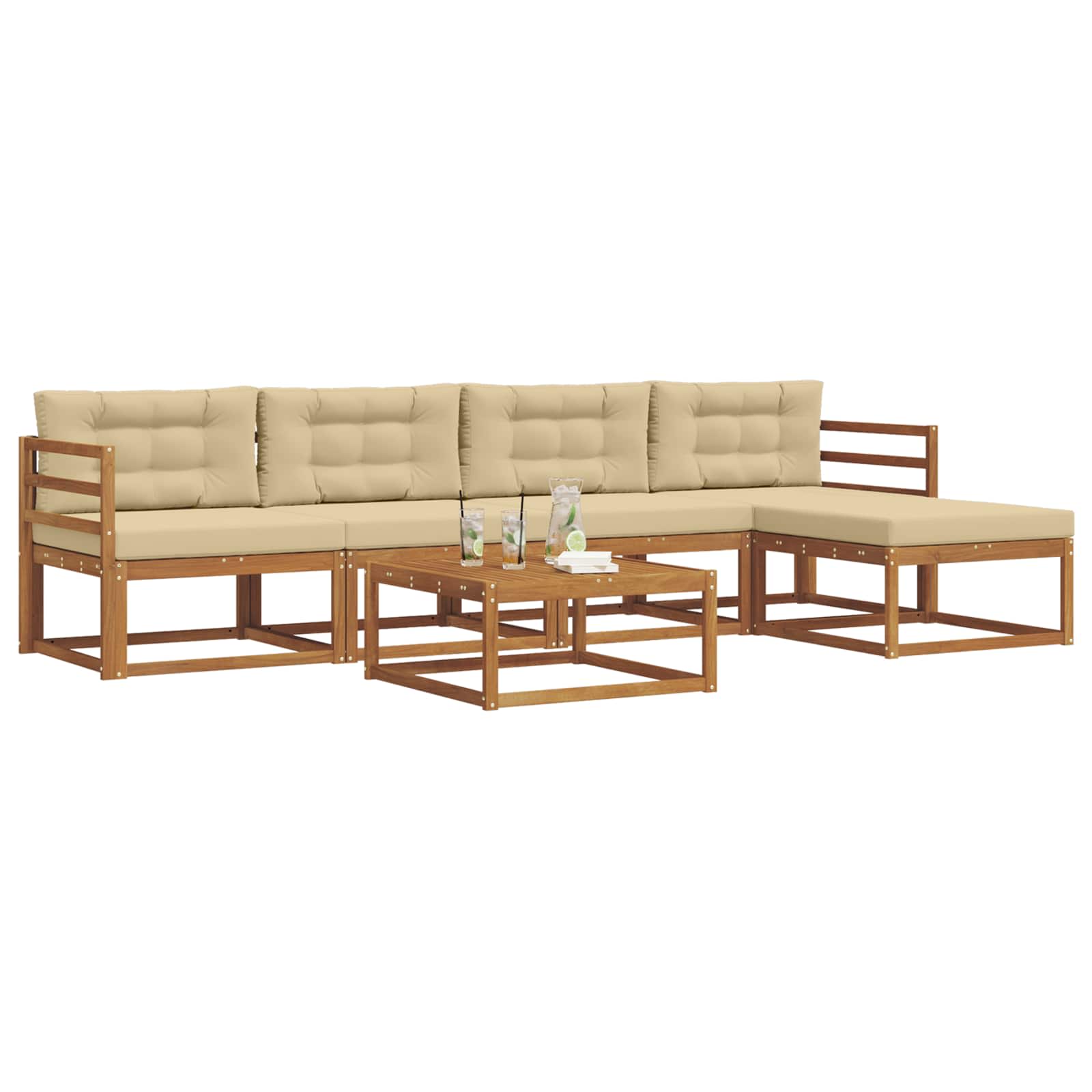 Outdoor-Sofagarnitur mit Kissen 6 pcs Natur und Beige