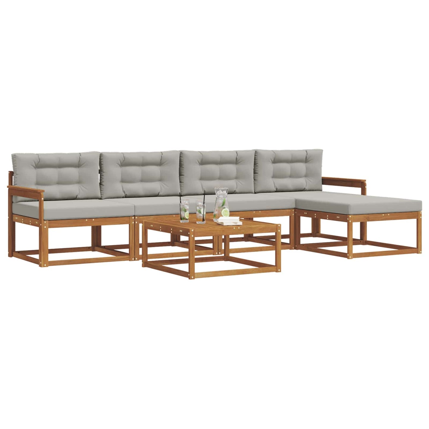 Outdoor-Sofagarnitur mit Kissen 6 pcs Natürlich und Hellgrau