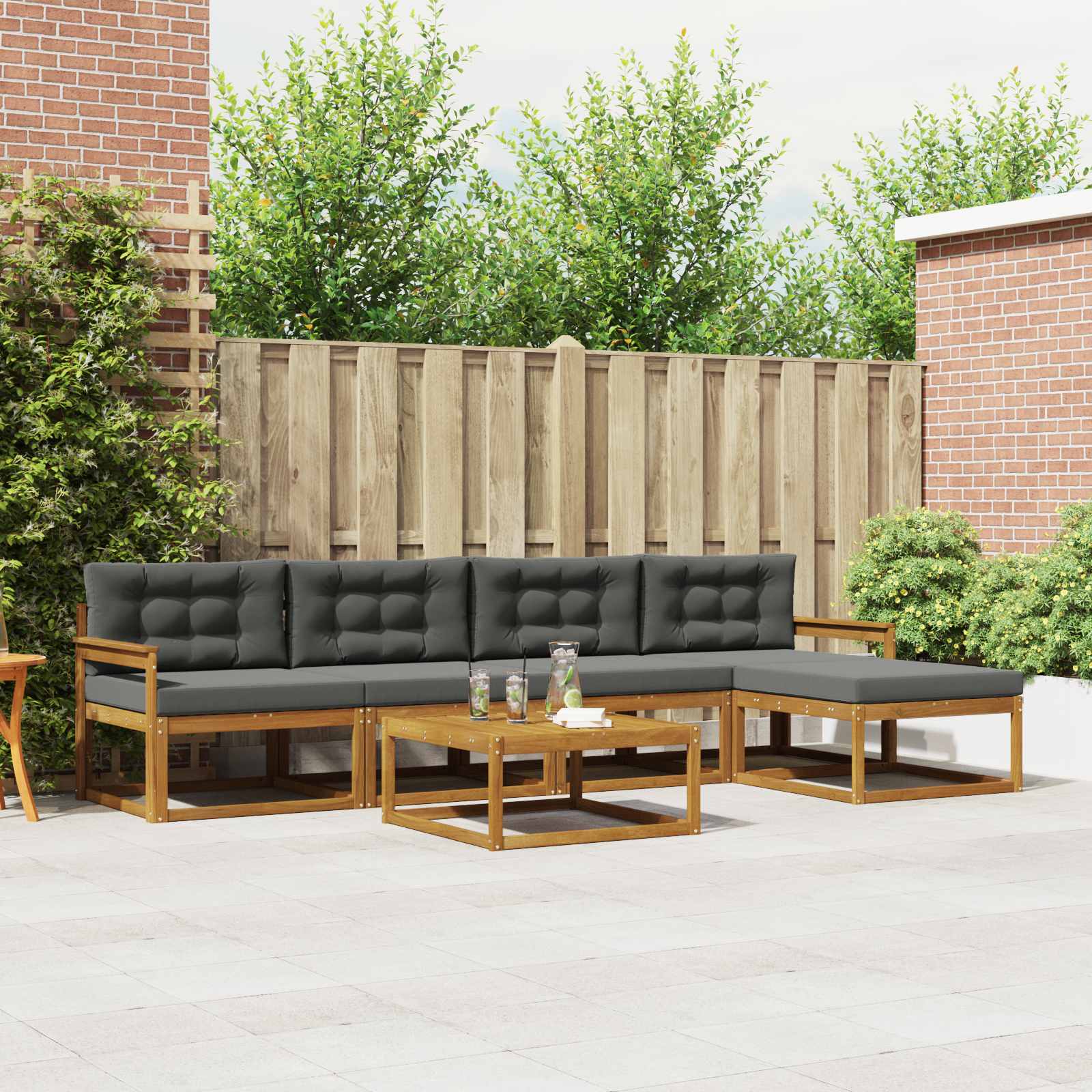 Outdoor-Sofagarnitur mit Kissen 6 pcs Natur und Anthrazit