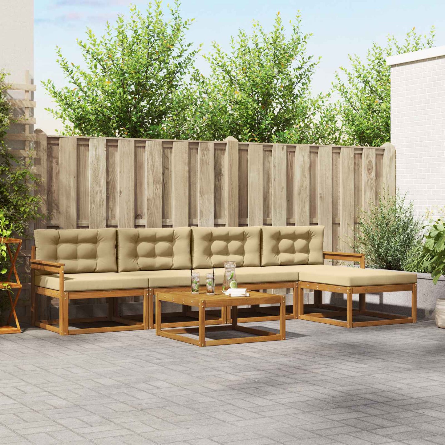 Outdoor-Sofagarnitur mit Kissen 6 pcs Natur und Beige