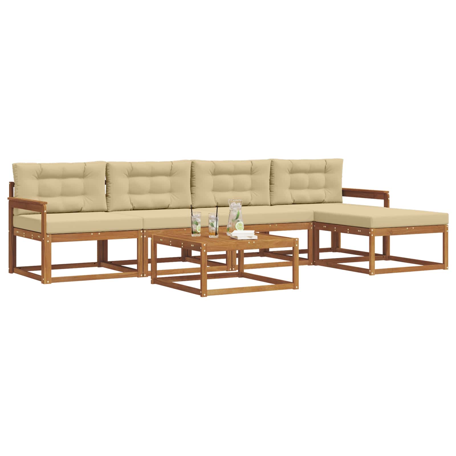 Outdoor-Sofagarnitur mit Kissen 6 pcs Natur und Beige